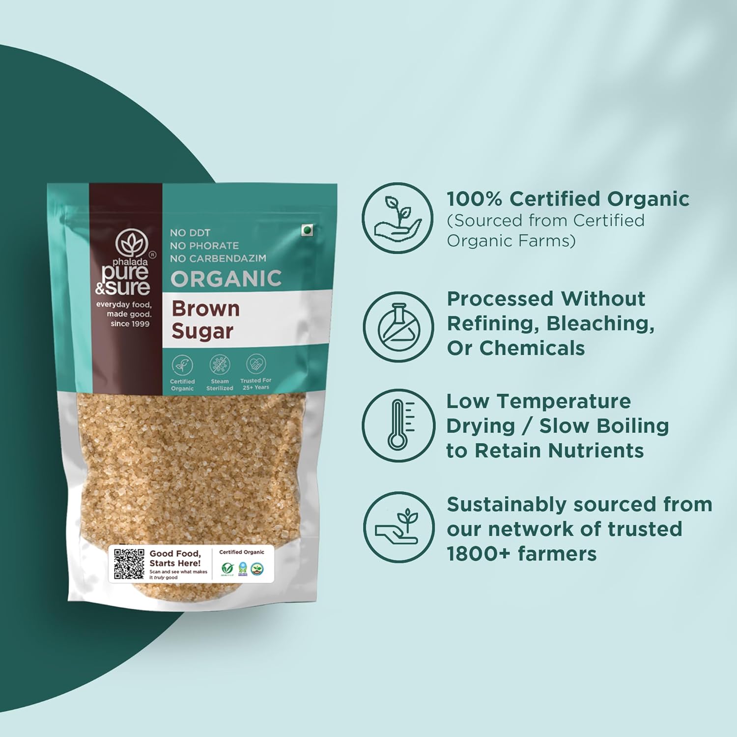 Phalada Pure & Sure Pure & Sure Organic Brown Sugar | Natural Brown Sugar, Healthy & Wholesome | Powdered Brown Sugar for Baking, Tea, & Coffee, 1kg. - View 3 of 5