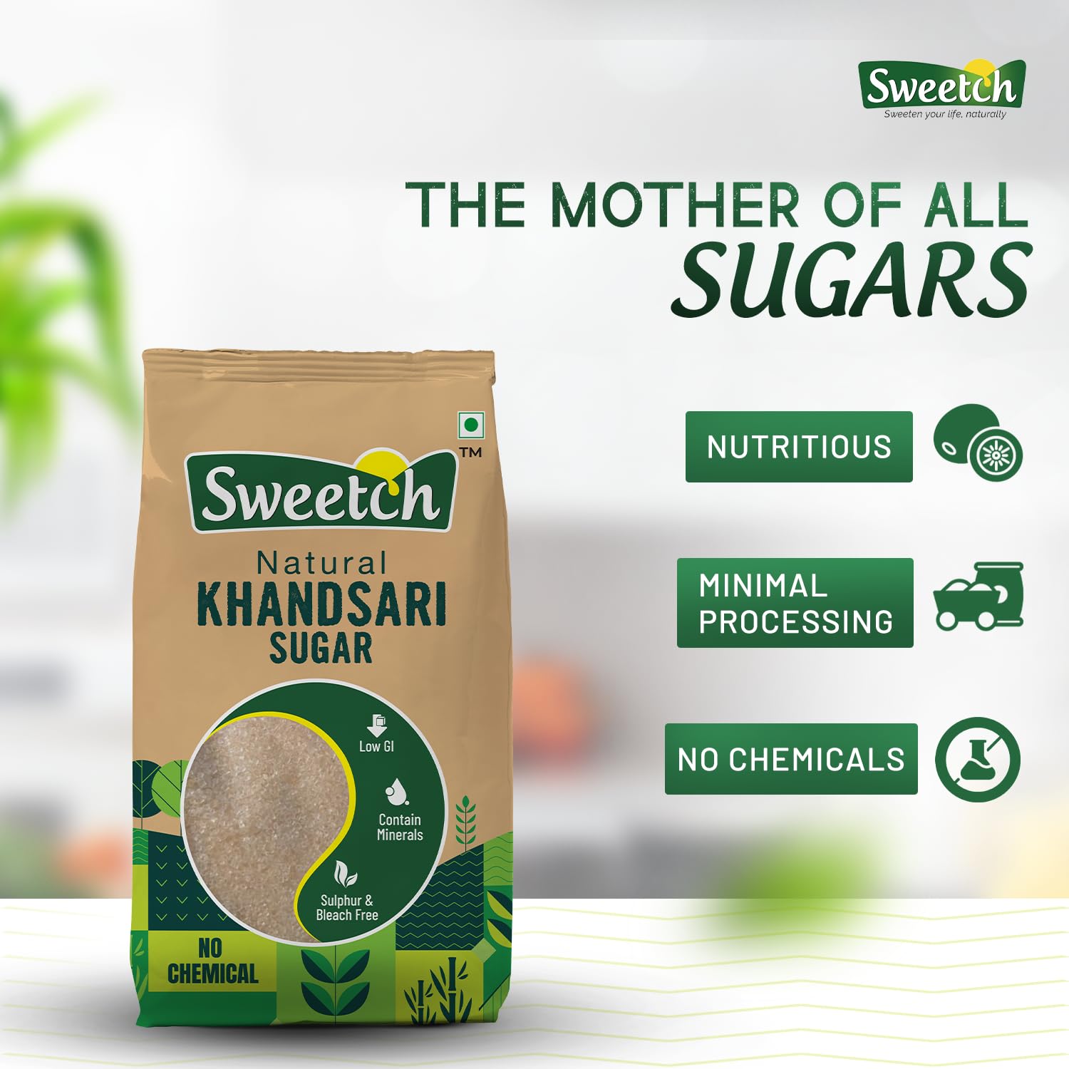 Sweetch Natural Khandsari Sugar (Raw cane Sugar) 1Kg Desi Khand Sugar, Unrefined, Low GI, No Chemical, Sulphur & Bleach Free | Healthy Sweetener For Cooking, Refine Sugar Alternative (Pack of 1) - View 4 of 6