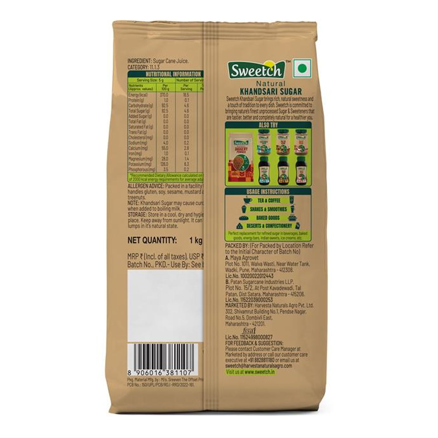 Sweetch Natural Khandsari Sugar (Raw cane Sugar) 1Kg Desi Khand Sugar, Unrefined, Low GI, No Chemical, Sulphur & Bleach Free | Healthy Sweetener For Cooking, Refine Sugar Alternative (Pack of 1) - View 6 of 6