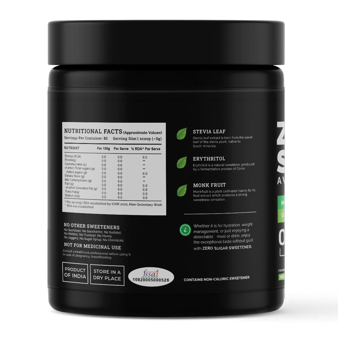 Ketofy Zero Sugar (400g) |Stevia and Monk Fruit | No Maltodextrin, No Aspartame | No Bitter Aftertaste | Sugar Free | Tastes Just Like Sugar | Ultra Low GI Keto Sweetener | Natural Sweetener - View 5 of 5