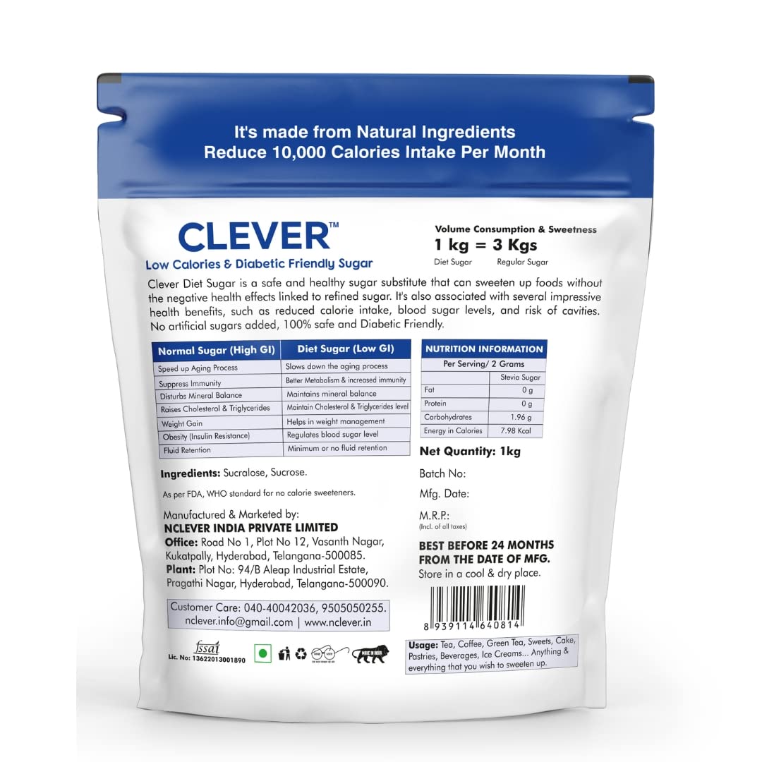 Clever Diabetic Sugar 1kg Low Calories Diabetic friendly sugar - View 3 of 3