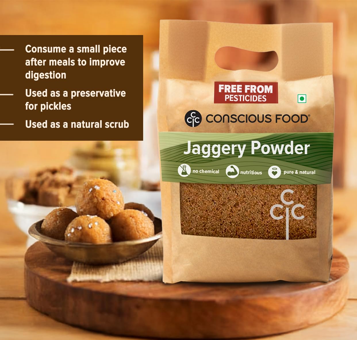 Conscious Food Jaggery Powder, 1 kg | Pure, Natural & Chemical Free | Healthy Sugar Alternative | Gur, Gud Powder, Sharkara Bellam, Nattu Sakkarai, Vellam - View 3 of 5