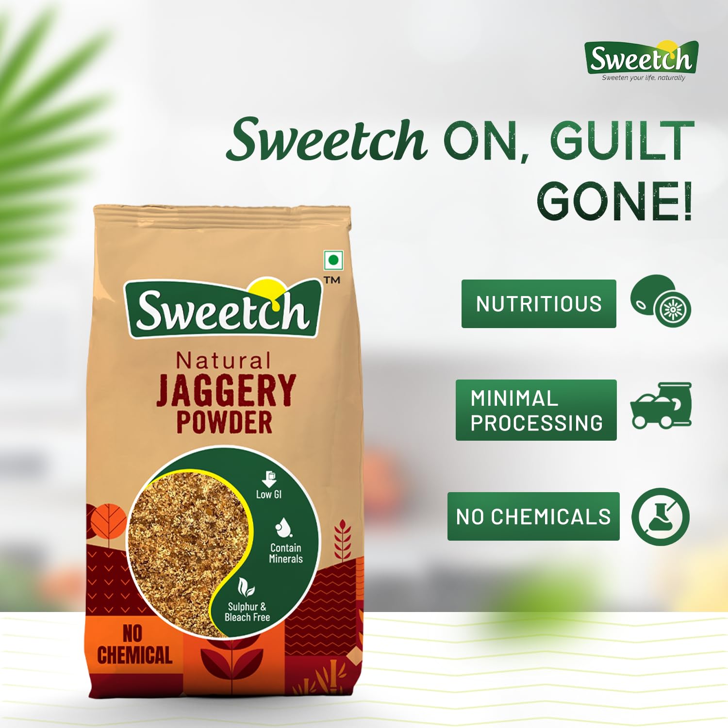Sweetch Natural Cane Jaggery Powder 1kg | Natural Sweetener | Refined Sugar Alternative contain Minerals, No Chemical, Sulphur & Bleach Free | Gur, Gud Powder for Baking & Cooking (Pack of 1) - View 2 of 6