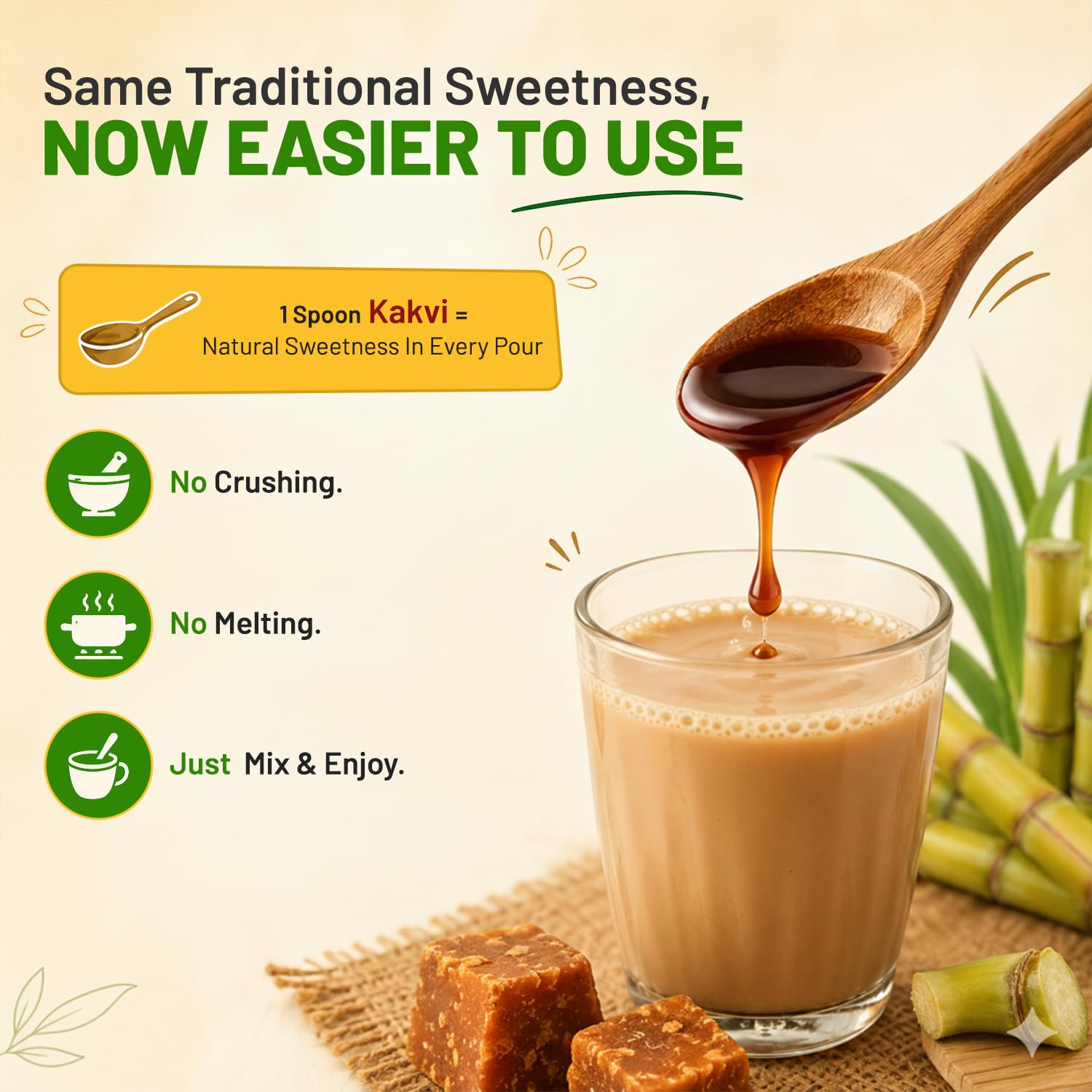 Sweetch Natural Liquid Jaggery (Kakvi) 400 gm | Natural Sugarcane Gur Syrup | No Preservatives, Chemical-Free | Unrefined Traditional Liquid Gud for Tea, Milk & Daily Use - View 3 of 6