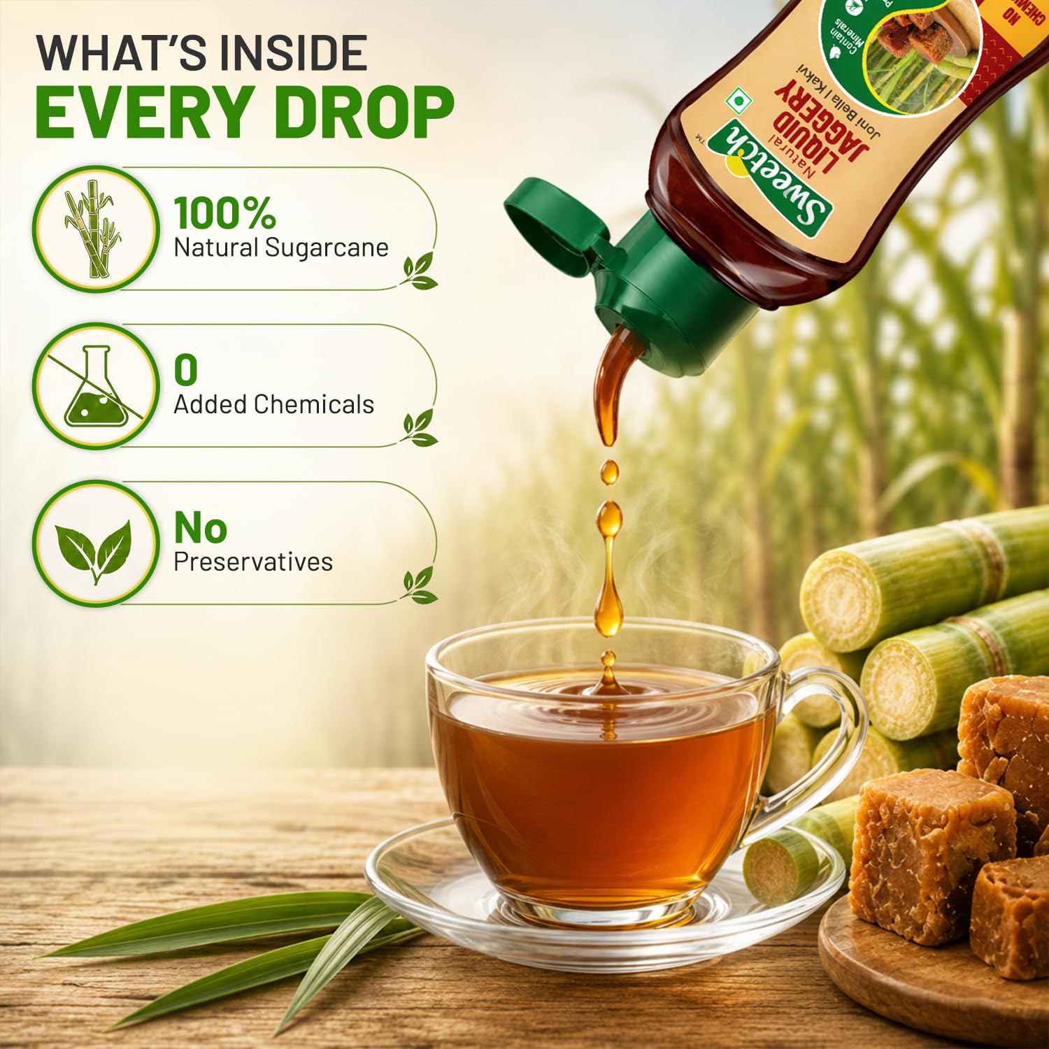 Sweetch Natural Liquid Jaggery (Kakvi) 400 gm | Natural Sugarcane Gur Syrup | No Preservatives, Chemical-Free | Unrefined Traditional Liquid Gud for Tea, Milk & Daily Use - View 4 of 6