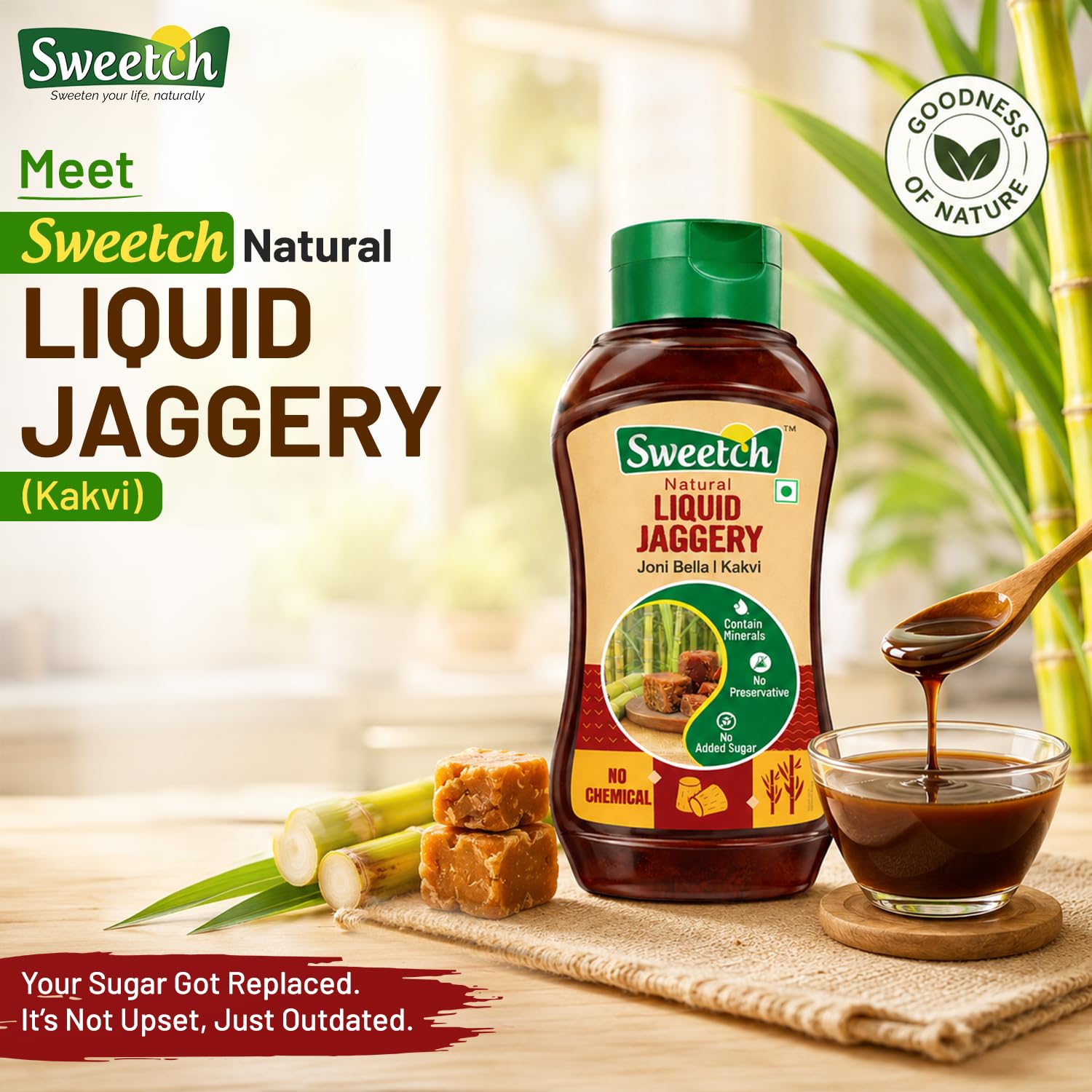 Sweetch Natural Liquid Jaggery (Kakvi) 400 gm | Natural Sugarcane Gur Syrup | No Preservatives, Chemical-Free | Unrefined Traditional Liquid Gud for Tea, Milk & Daily Use - View 5 of 6