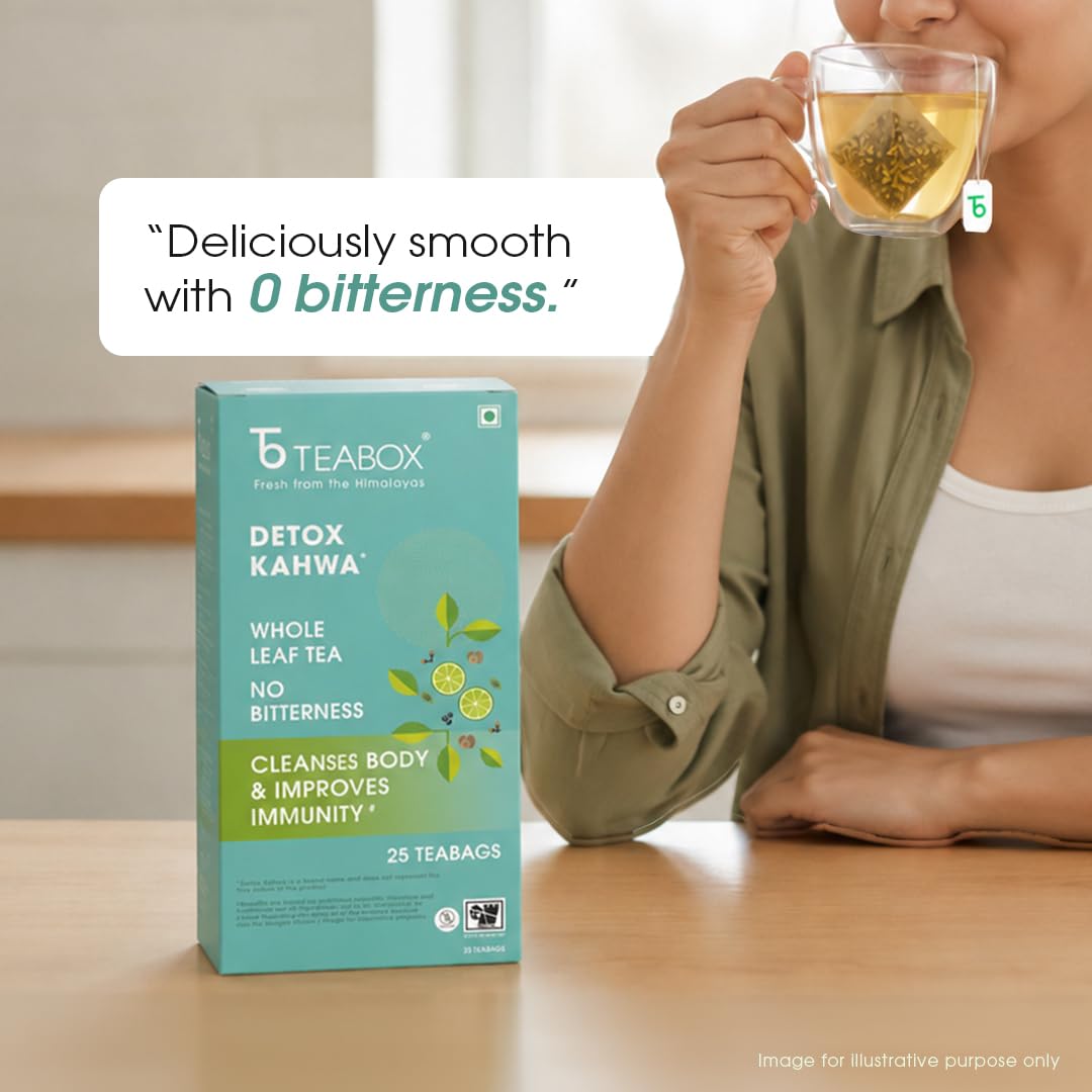 Teabox Detox Kahwa Herbal Tea | 25 Biodegradable Teabags | 8 Natural Ingredients | Supports Body Detox & Healthy Digestion | 0% Bitterness | Caffeine-Free Wellness Brew - View 4 of 6