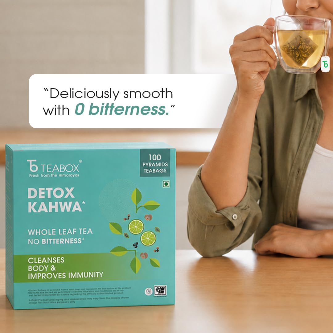 Teabox Detox Kahwa Herbal Tea | 100 Biodegradable Teabags | 8 Natural Ingredients | Supports Body Detox & Healthy Digestion | 0% Bitterness | Caffeine-Free Wellness Brew - View 3 of 6