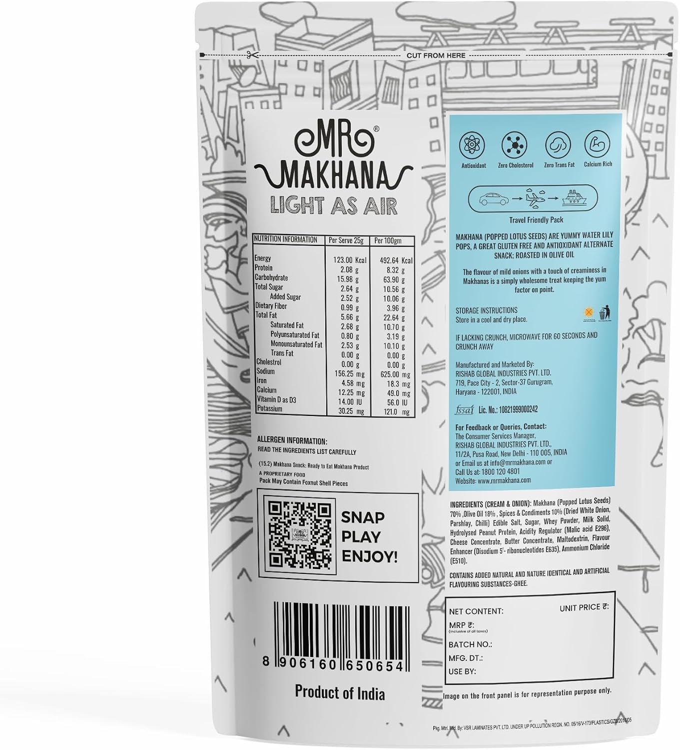 Mr Makhana Cream & Onion 75g I Gluten-free I MSG Free I Healthy Snacks I Roasted in Olive Oil I Zero Trans Fat I Rich Calcium I Roasted Makhana & Foxnuts - View 5 of 5