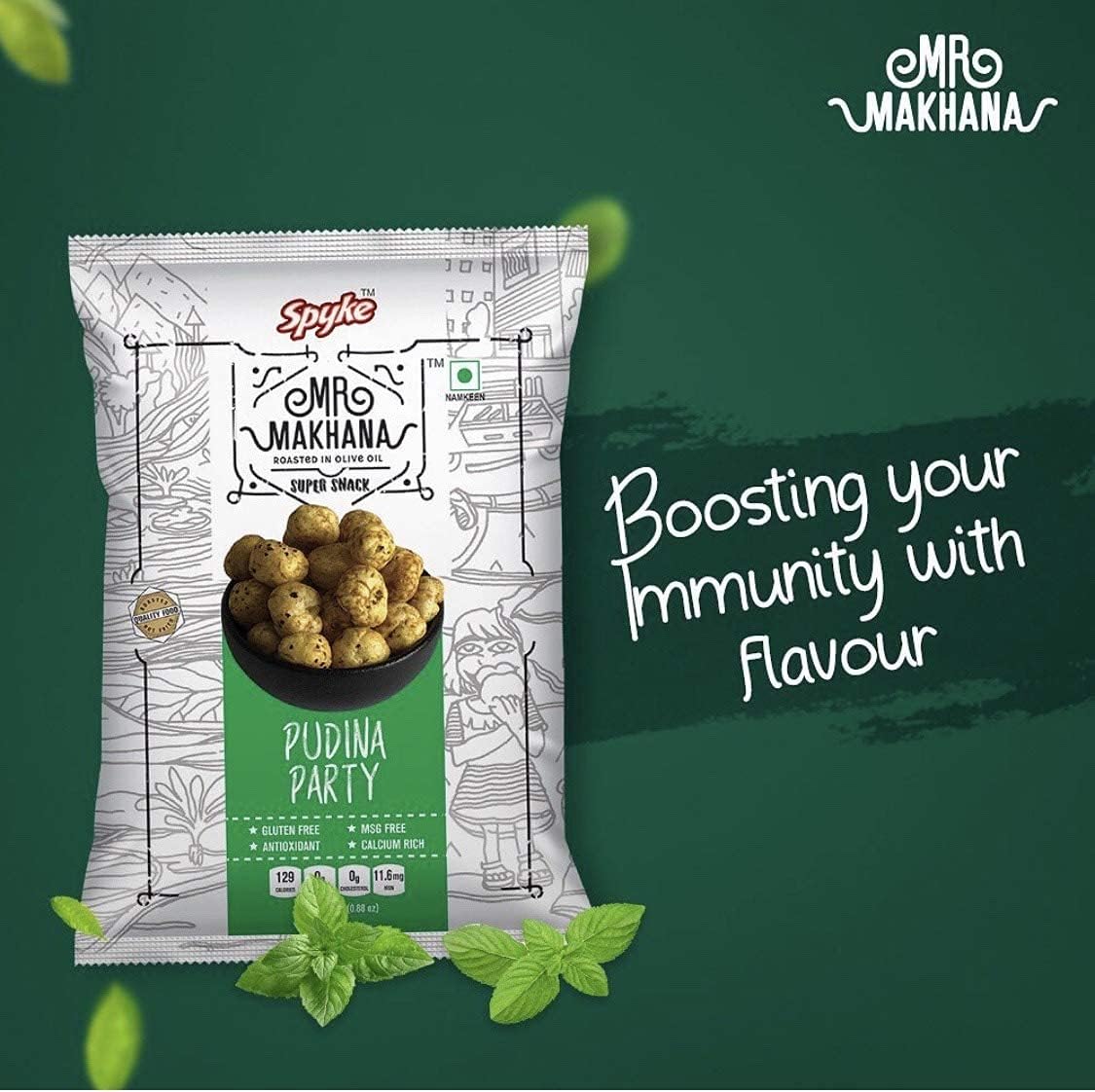 TAJ Gourmet Foods Mr Makhana Pudina Party 75g I Gluten-free I MSG Free I Healthy Snacks I Roasted in Olive Oil I Zero Trans Fat I Rich Calcium I Roasted Makhana & Foxnuts - View 3 of 7
