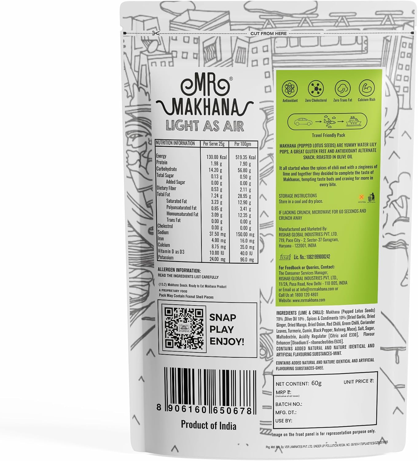 Mr Makhana Lime and Chilli 75g I Gluten-free I MSG Free I Healthy Snacks I Roasted in Olive Oil I Zero Trans Fat I Rich Calcium I Roasted Makhana & Foxnuts - View 4 of 4