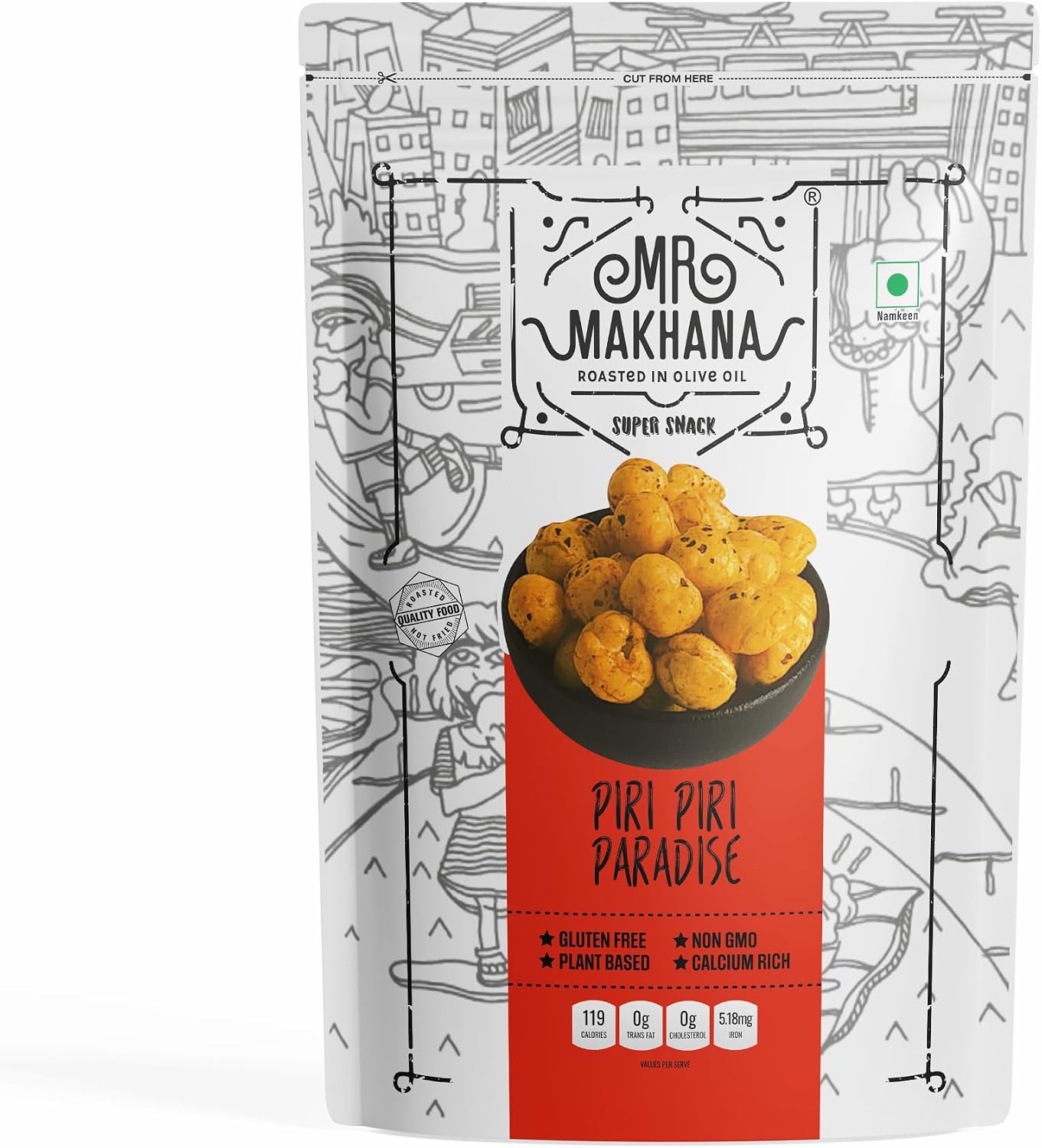 Mr Makhana Piri Piri Paradise 75g I Gluten-free I MSG Free I Healthy Snacks I Roasted in Olive Oil I Zero Trans Fat I Rich Calcium I Roasted Makhana & Foxnuts - View 4 of 4