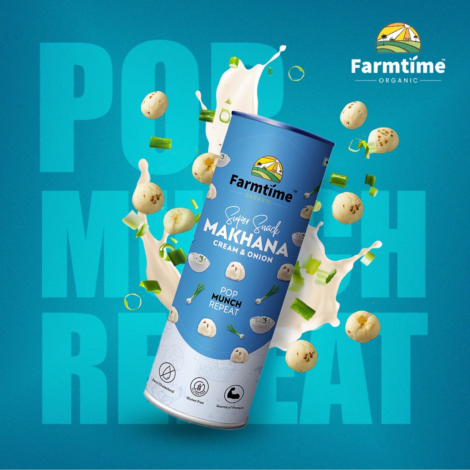 FARMTIME ORGANIC Super Snack Makhana Cream & Onion Flavor | Healthy Roasted Foxnuts | Gluten-Free, Zero Cholesterol, Protein-Rich Snack | 80g - View 4 of 6