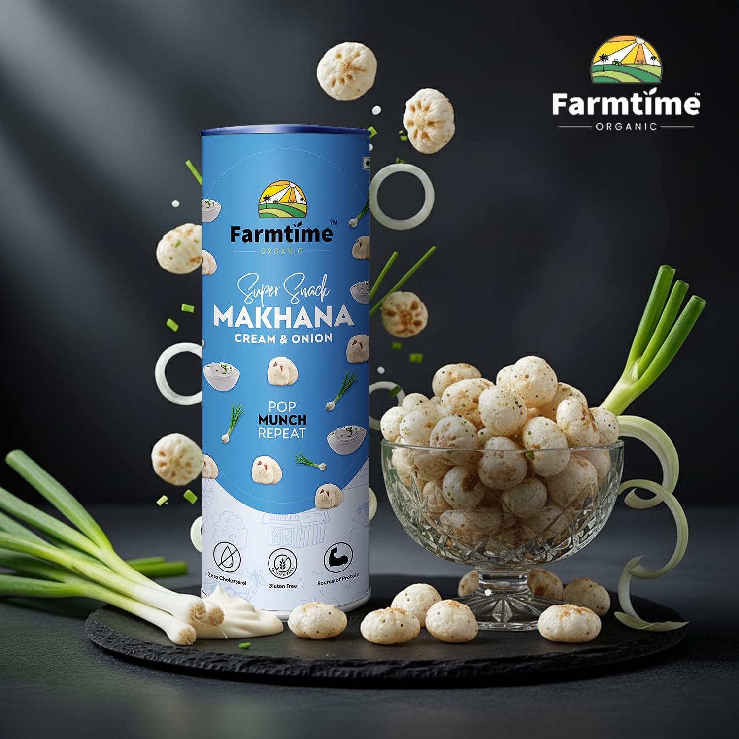 FARMTIME ORGANIC Super Snack Makhana Cream & Onion Flavor | Healthy Roasted Foxnuts | Gluten-Free, Zero Cholesterol, Protein-Rich Snack | 80g - View 6 of 6