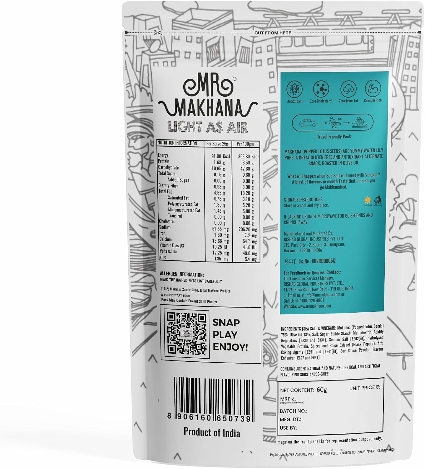 Mr Makhana Sea Salt & Vinegar 75g I Gluten-free I MSG Free I Healthy Snacks I Roasted in Olive Oil I Zero Trans Fat I Rich Calcium I Roasted Makhana & Foxnuts - View 5 of 5