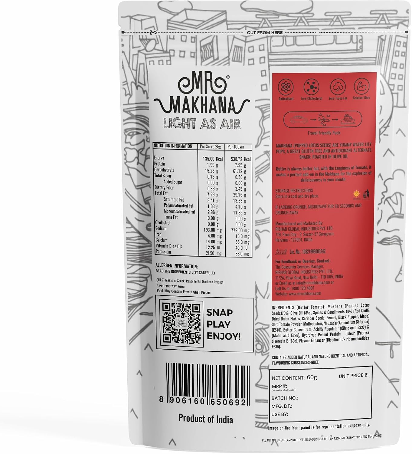 Mr Makhana Butter Tomato 75g I Gluten-free I MSG Free I Healthy Snacks I Roasted in Olive Oil I Zero Trans Fat I Rich Calcium I Roasted Makhana & Foxnuts - View 4 of 4