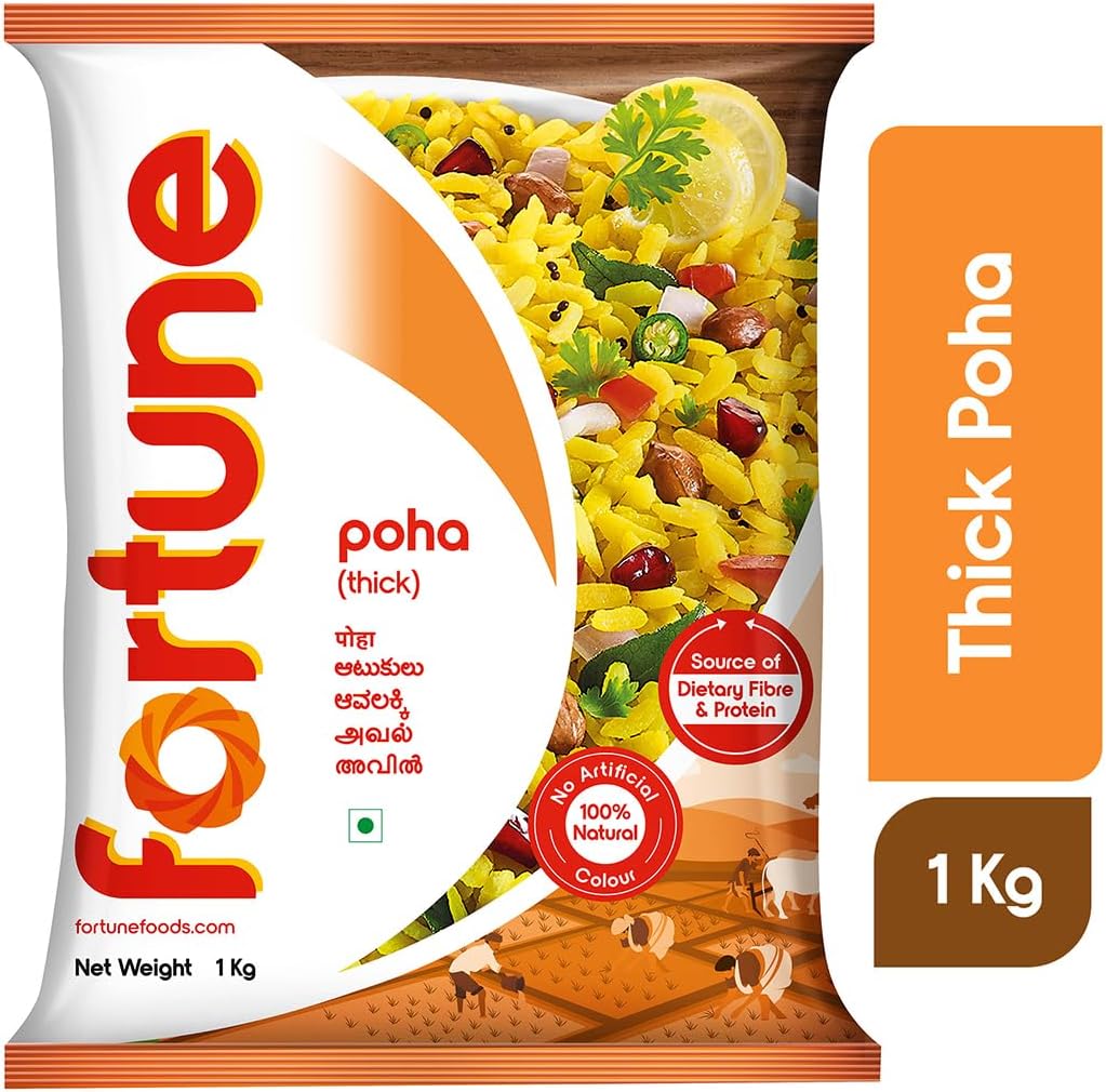 Fortune Thick Poha 1kg | Premium Flattened Rice | Thick & Crunchy Texture | Ideal for Breakfast & Snacks - View 3 of 4