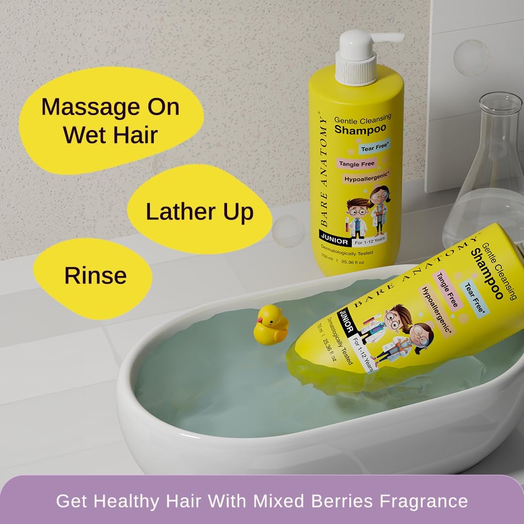 Bare Anatomy Gentle Cleansing Kids Shampoo for 1-12 Yrs | Tear-Free & Hypoallergenic pH 5.5 | Coconut Milk Protein & Vitamin E | Sulphate Free | 750ml - View 4 of 7