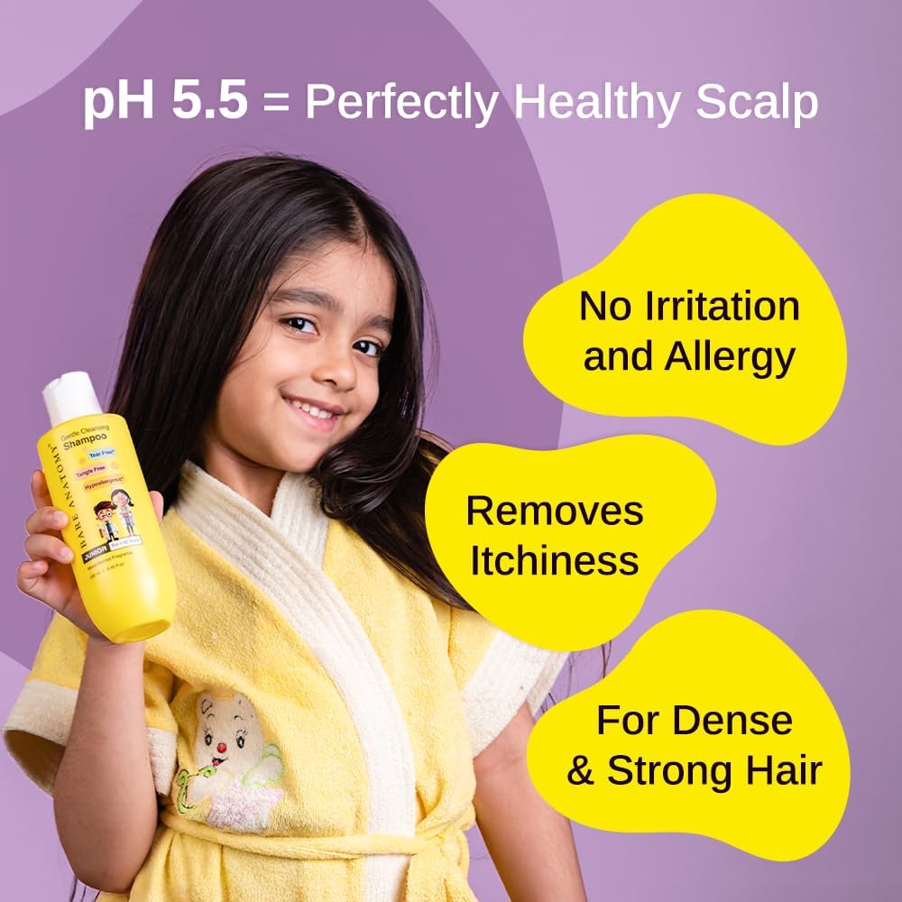 Bare Anatomy Junior Gentle Cleansing Shampoo for Kids from 5-12 Years Tear-Free & Hypoallergenic pH 5.5 Coconut Milk Protein, Almond Oil, Vitamin E & Strawberry Vegan, 250 ml - View 2 of 4
