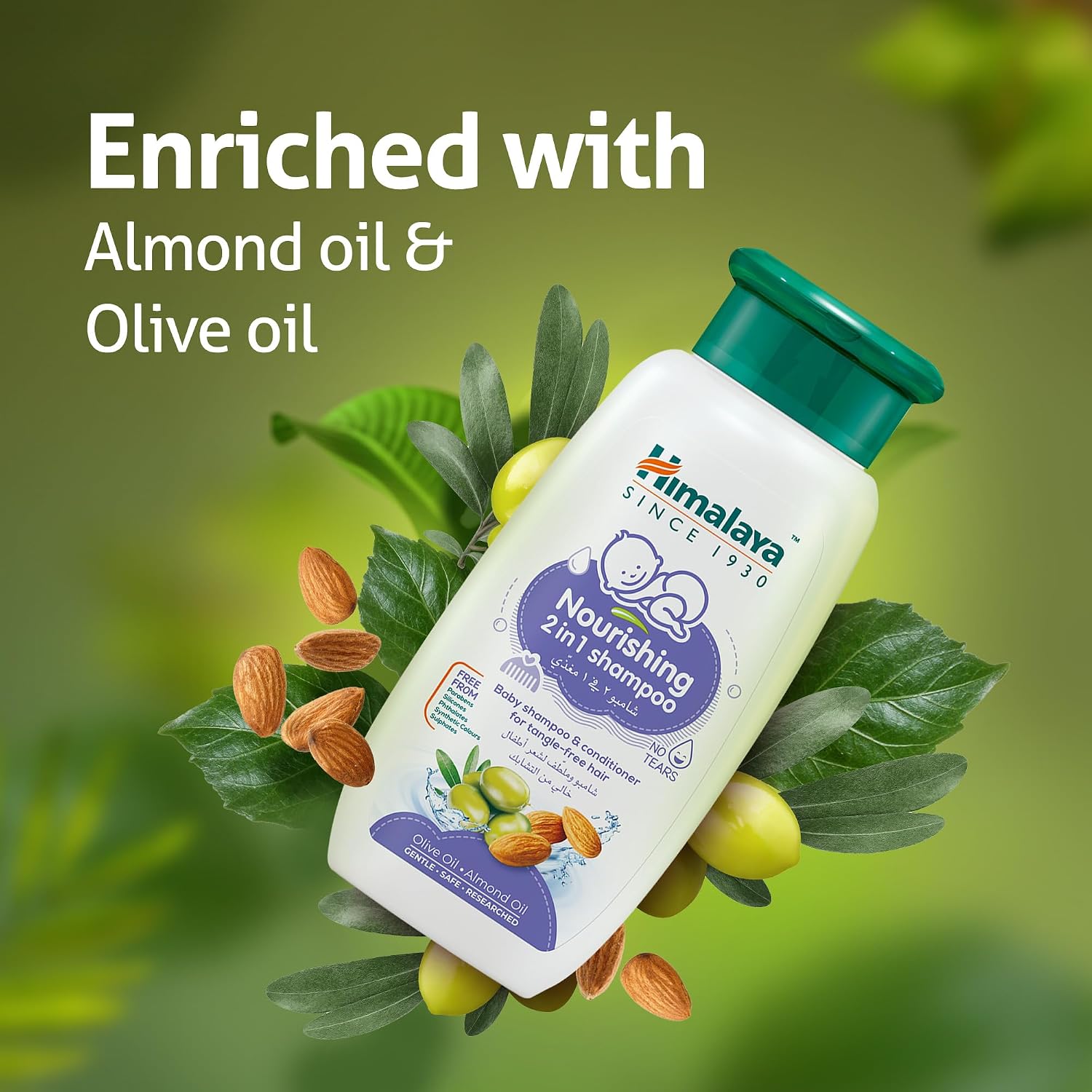 Himalaya Moisturizing 2-in-1 Baby Shampoo Tear-Free|pH 5.5|95% Natural Origin Ingredients|Olive & Almond Oil|Free from Sulphates, Parabens, Alcohol & Synthetic Colours|Safe for Newborns|Pump 800ml - View 4 of 5
