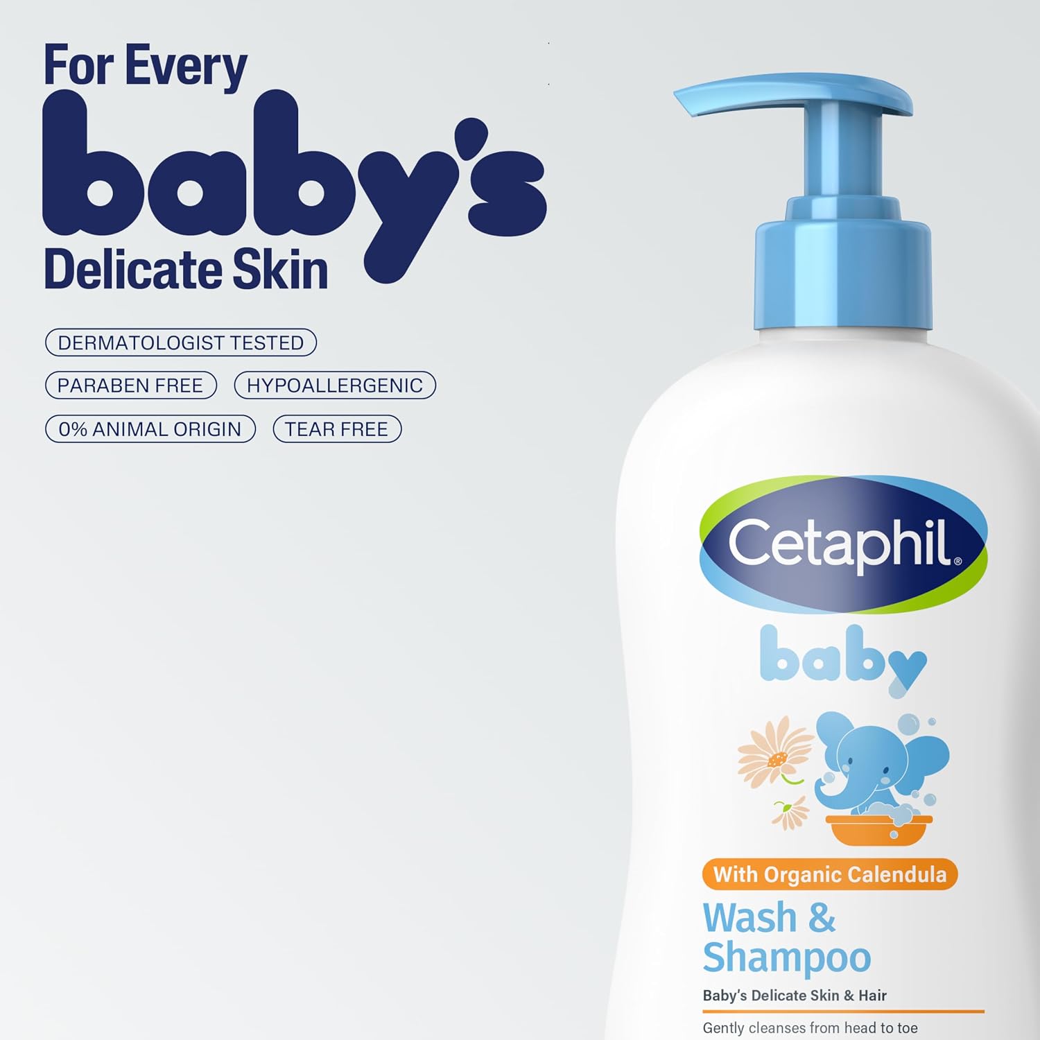 Cetaphil Baby Wash and Shampoo | Organic Calendula and Aloe Vera | Tear Free, Paraben, Colorant & Mineral Oil Free | Hypoallergenic | Unscented | Organic | Dermatologist Tested | 400ml - View 2 of 4