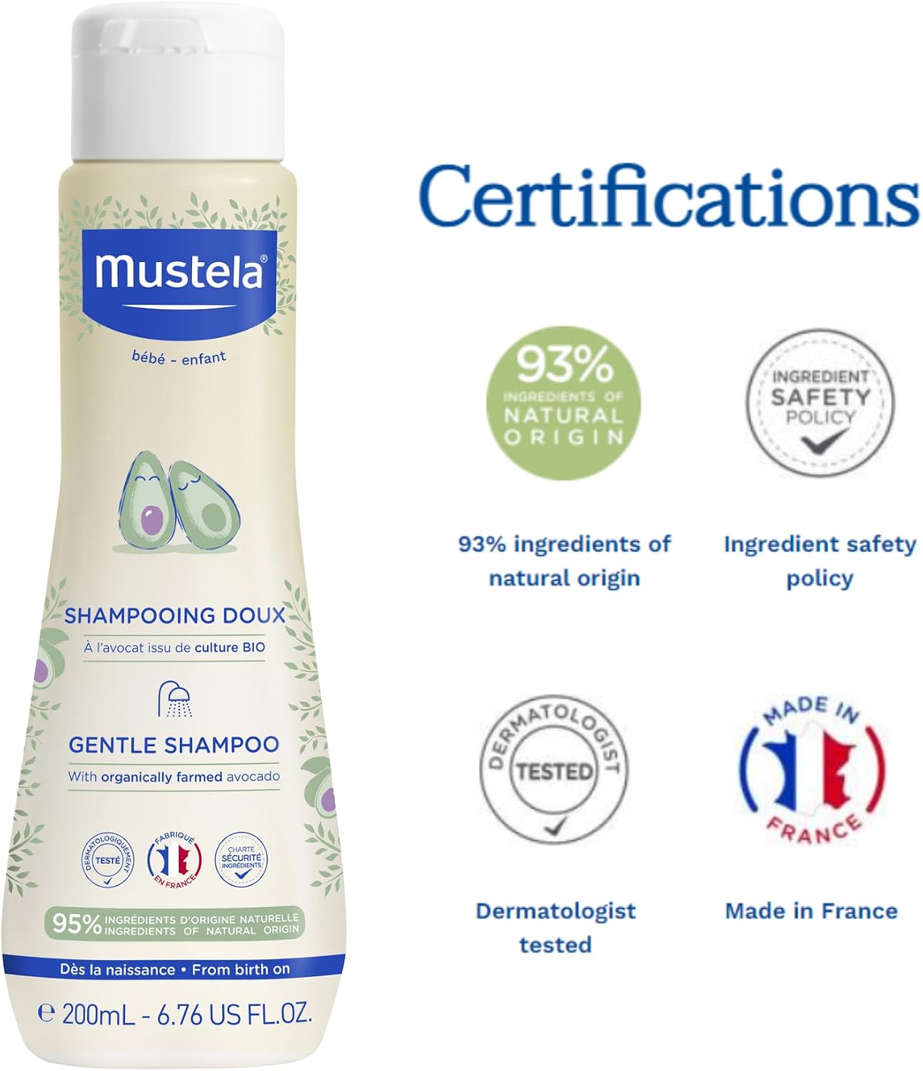Mustela Baby Gentle Shampoo with Natural Avocado - Hair Care for Kids of all Ages & Hair Types - Tear-Free & Biodegradable Formula 200ml - Pack of 2 - View 4 of 5