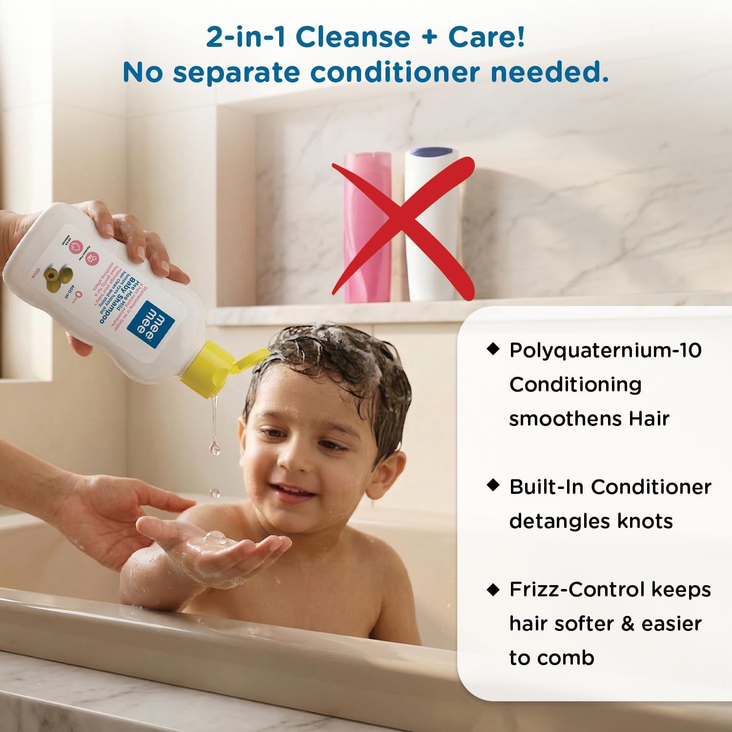 Mee Mee Gentle Baby Shampoo 400ml with olive extracts gently cleanses and moisturizes. Tear-free, hypoallergenic, pH-balanced, sulfate & paraben-free formula for babies' sensitive skin. - View 4 of 6