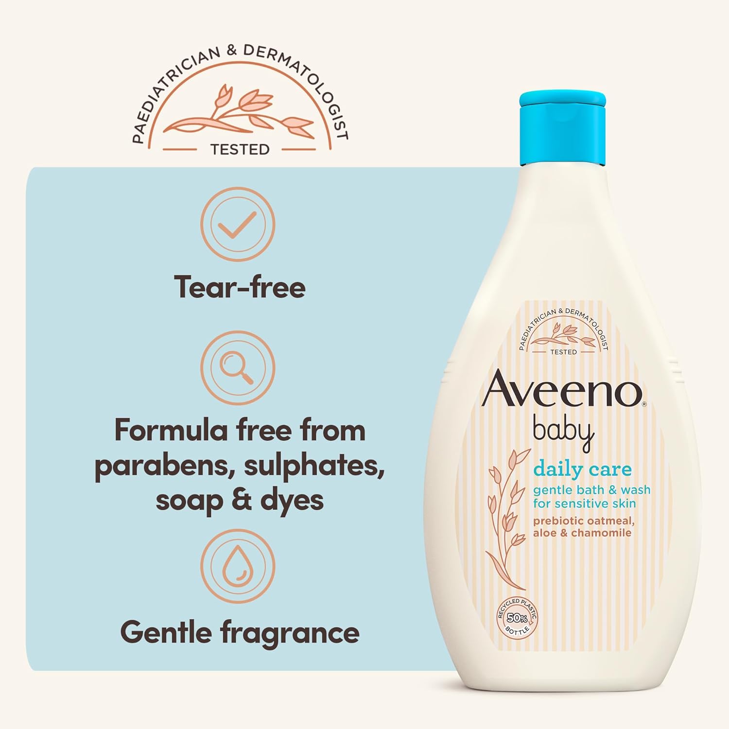AVEENO Baby Daily Care Gentle Bath & Wash (1 x 400ml), Tear-Free Baby Wash with Gentle Fragrance with Prebiotic Colloidal Oatmeal, Gently Cleanses & Leaves Skin Feeling Moisturised, For Sensitive Skin - View 2 of 3