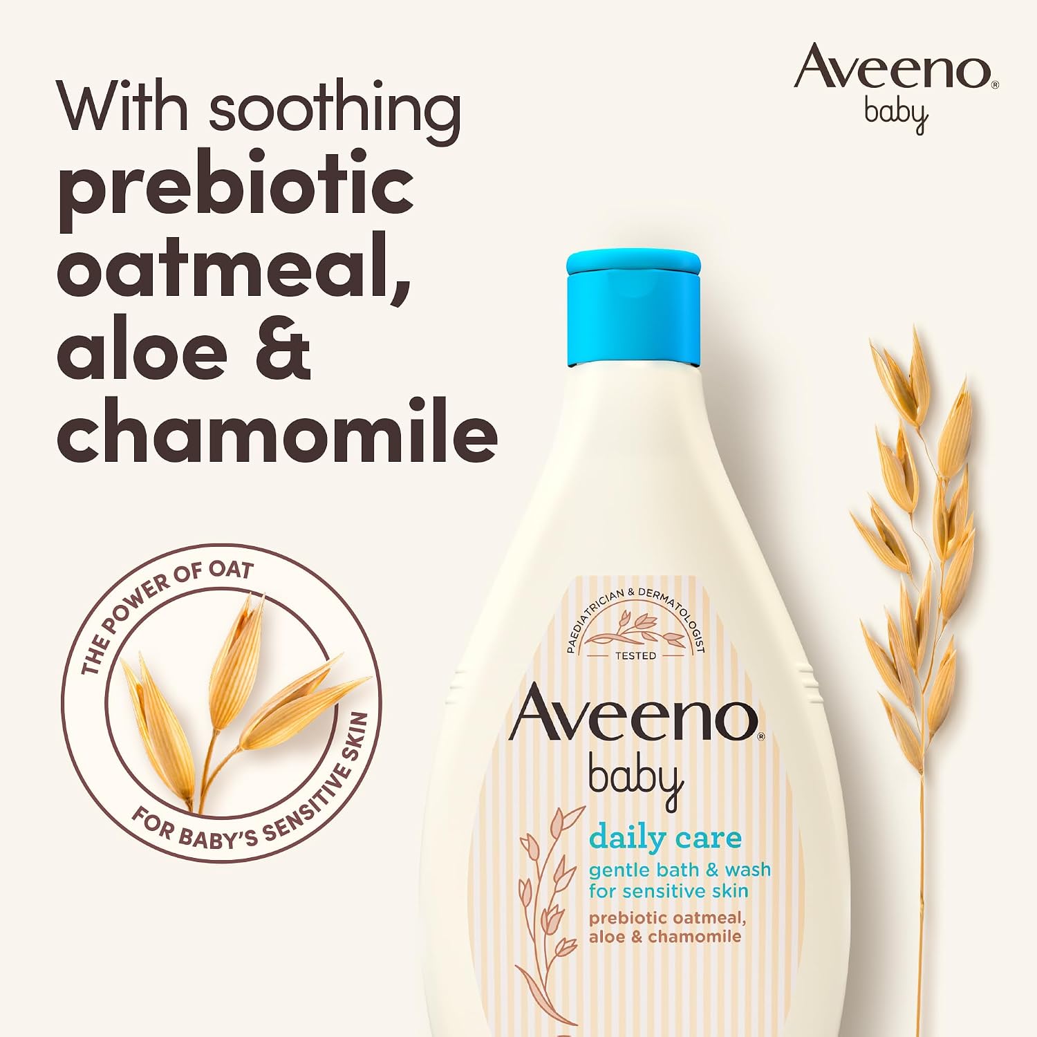 AVEENO Baby Daily Care Gentle Bath & Wash (1 x 400ml), Tear-Free Baby Wash with Gentle Fragrance with Prebiotic Colloidal Oatmeal, Gently Cleanses & Leaves Skin Feeling Moisturised, For Sensitive Skin - View 3 of 3
