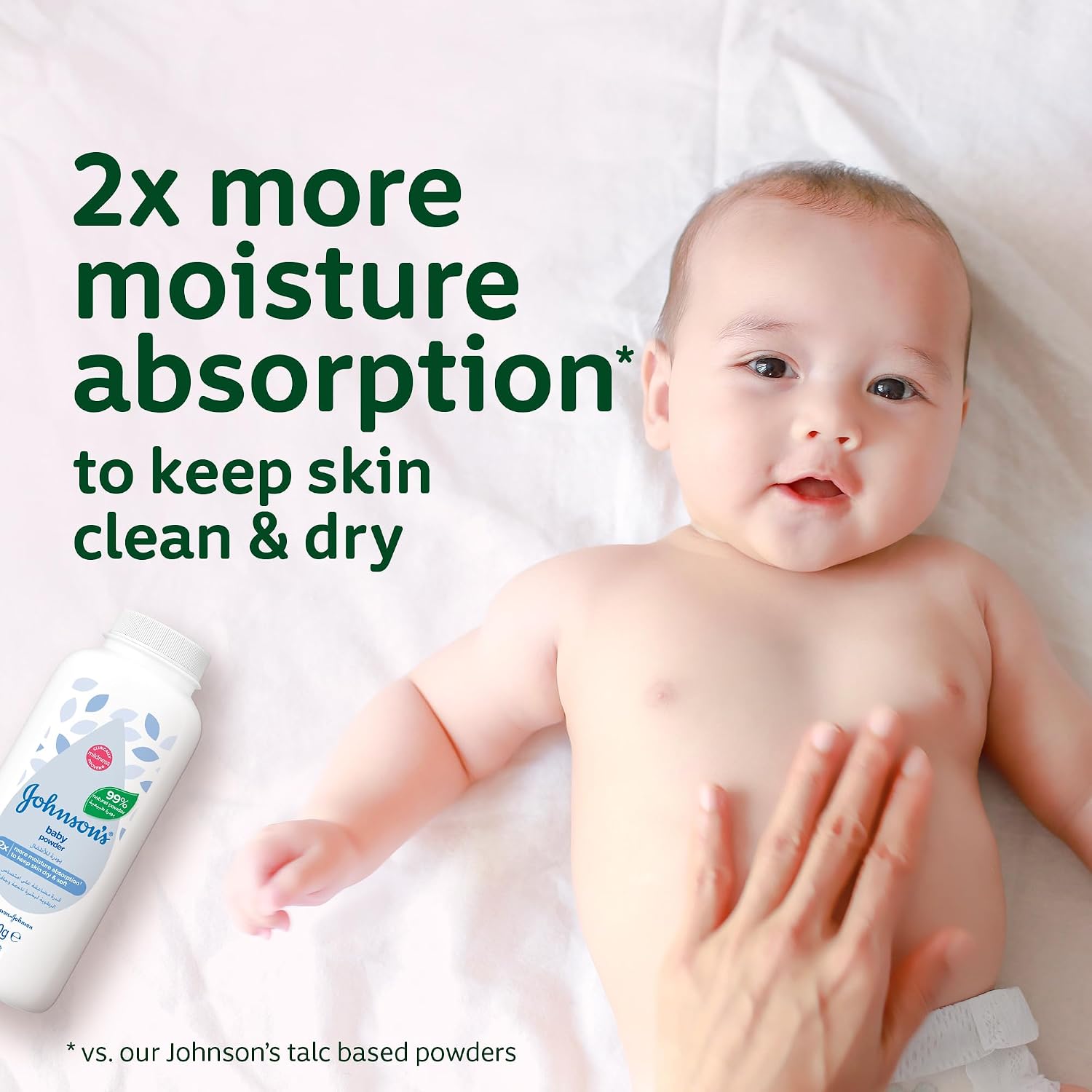 Johnson's Baby Powder, 99% Plant-Based Cornstarch Formula, Talc-Free, Moisture-Absorbing & Skin-Protecting, Classic Baby Fragrance, Dermatologist-Tested, 400g + 200g - View 4 of 6