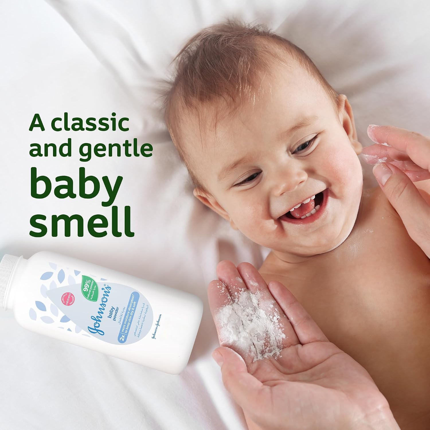 Johnson's Baby Powder, 99% Plant-Based Cornstarch Formula, Talc-Free, Moisture-Absorbing & Skin-Protecting, Classic Baby Fragrance, Dermatologist-Tested, 400g + 200g - View 6 of 6