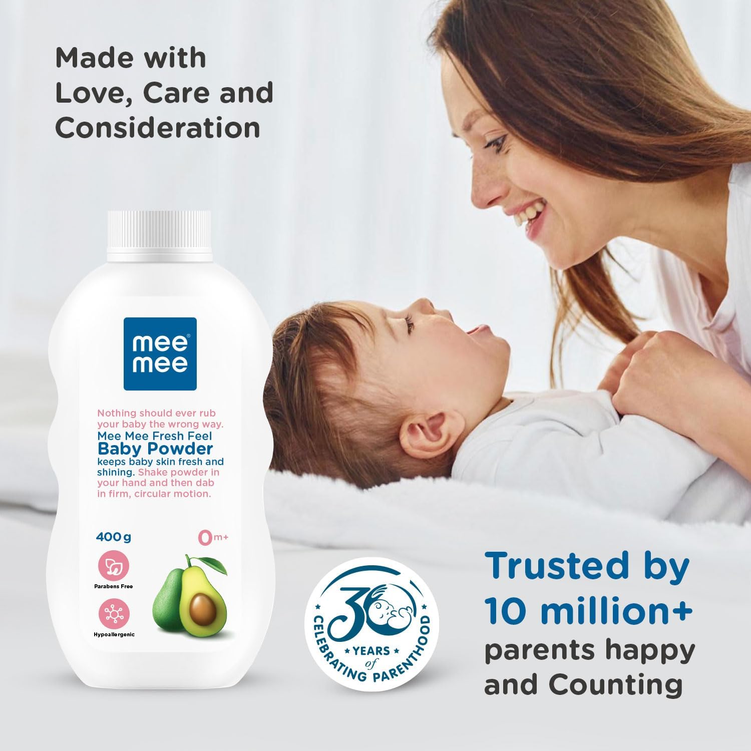 Mee Mee Newborn Friendly Talcum Powder | Enriched with Avocado Oil | Dermatologist Approved | Rash-Resistant | Paraben Free | 0+ Months (400g Fresh Feel, Single Pack) - View 2 of 5