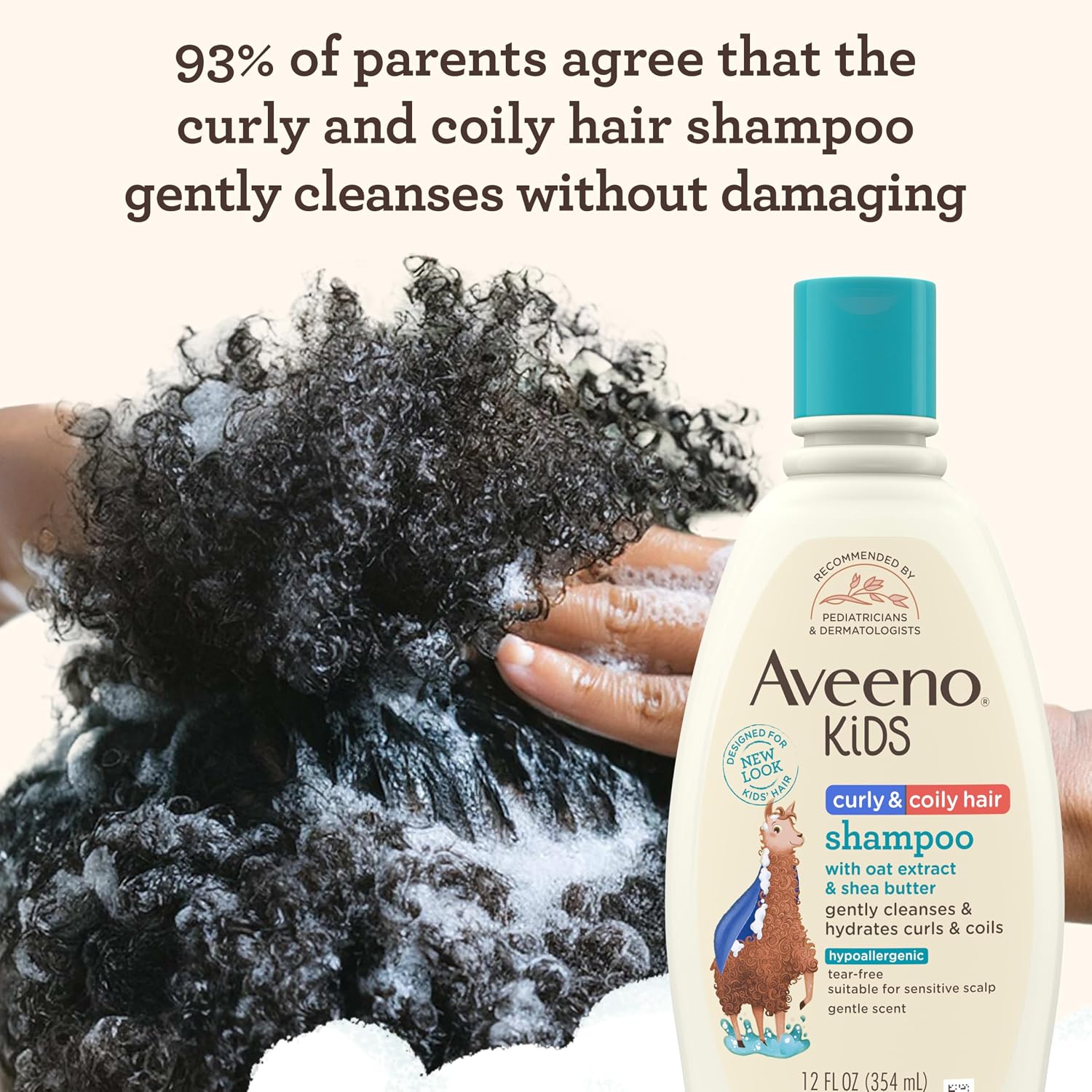 Aveeno Kids Curly Hair Shampoo, Hydrating Shampoo, Kids Curly Hair Products, Oat Extract & Shea Butter Gentle Scent, 12 fl. oz (Pack of 1) - View 4 of 5