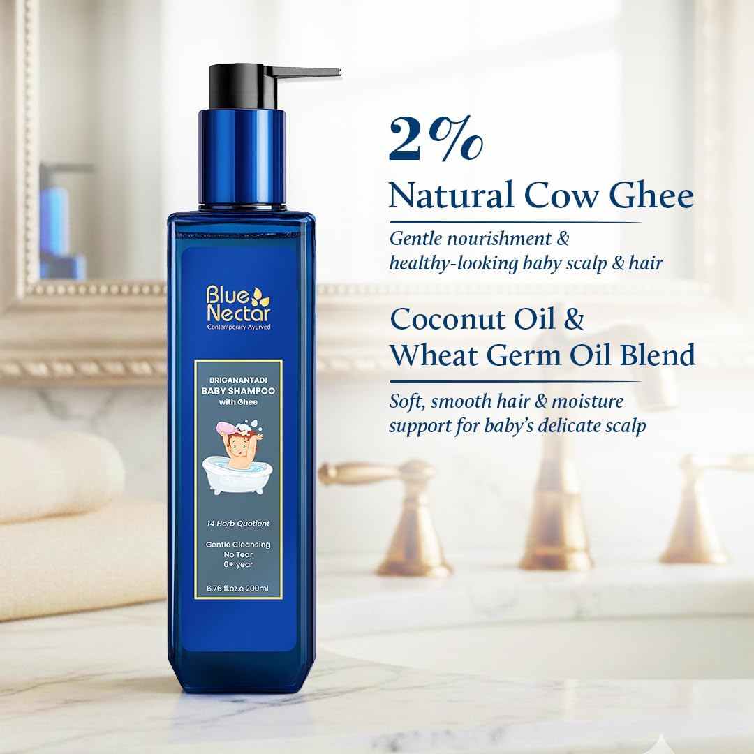 Blue Nectar Baby Shampoo with Natural Ghee for Gentle Cleansing | No Tear Formula | 0+ Year | for Dry & Sensitive Skin (200ml, 14 Herbs) - View 4 of 6