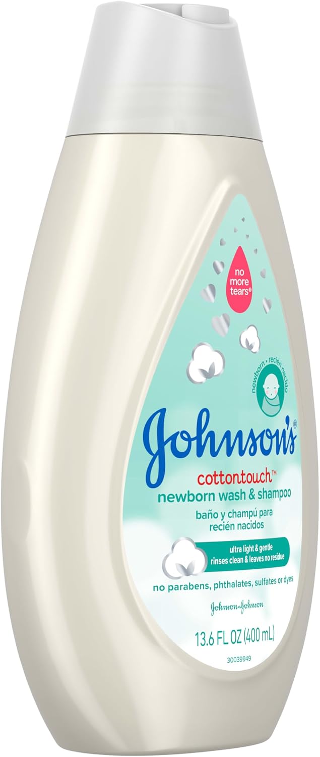 Johnson's CottonTouch Newborn Baby Body Wash & Shampoo, Gentle & Tear-Free, Made with Real Cotton, Gently Washes Away Dirt & Germs, Sulfate- & Paraben-Free for Sensitive Skin, 13.6 fl. oz - View 3 of 5