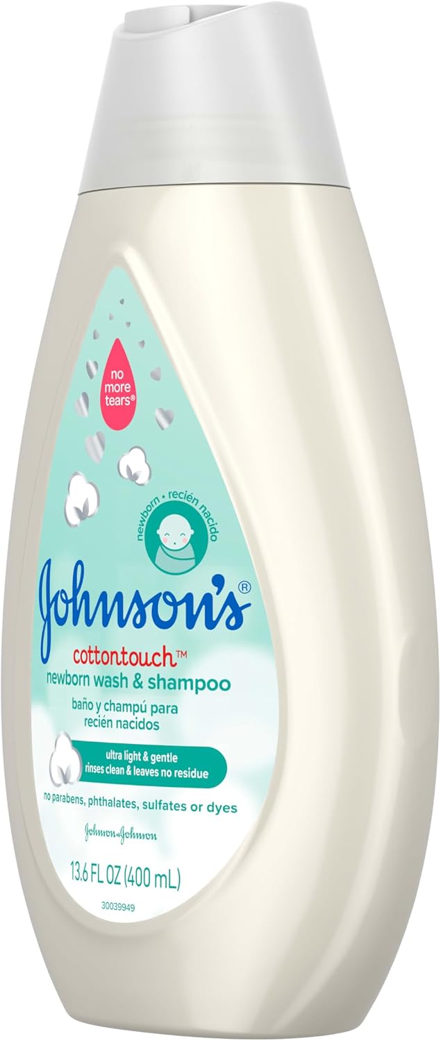 Johnson's CottonTouch Newborn Baby Body Wash & Shampoo, Gentle & Tear-Free, Made with Real Cotton, Gently Washes Away Dirt & Germs, Sulfate- & Paraben-Free for Sensitive Skin, 13.6 fl. oz - View 4 of 5
