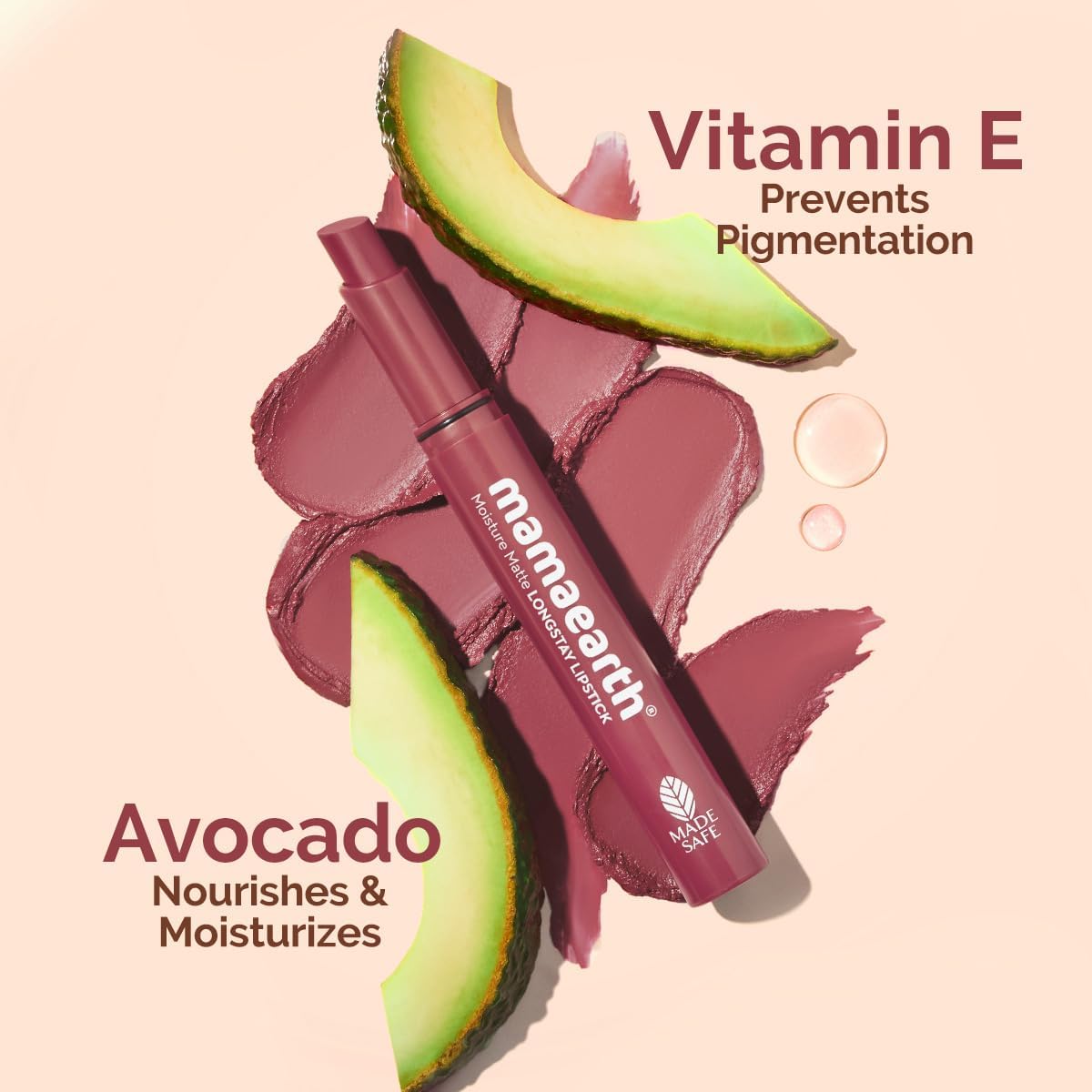 Mamaearth Moisture Matte Longstay Lipstick with Avocado Oil & Vitamin E - 12-Hour Long Stay, Smudge-Proof, Hydrating & Lightweight Matte Lip Color for Smooth, Moisture-Locked Finish | Plum Punch, 2g - View 5 of 7