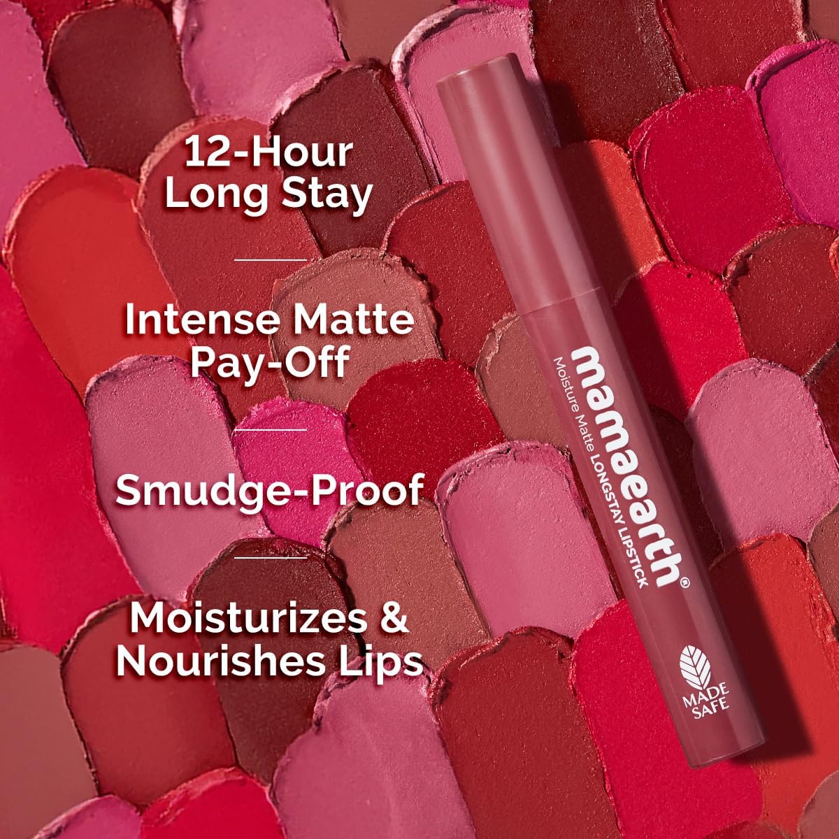 Mamaearth Moisture Matte Longstay Lipstick with Avocado Oil & Vitamin E - 12-Hour Long Stay, Smudge-Proof, Hydrating & Lightweight Matte Lip Color for Smooth, Moisture-Locked Finish | Plum Punch, 2g - View 6 of 7