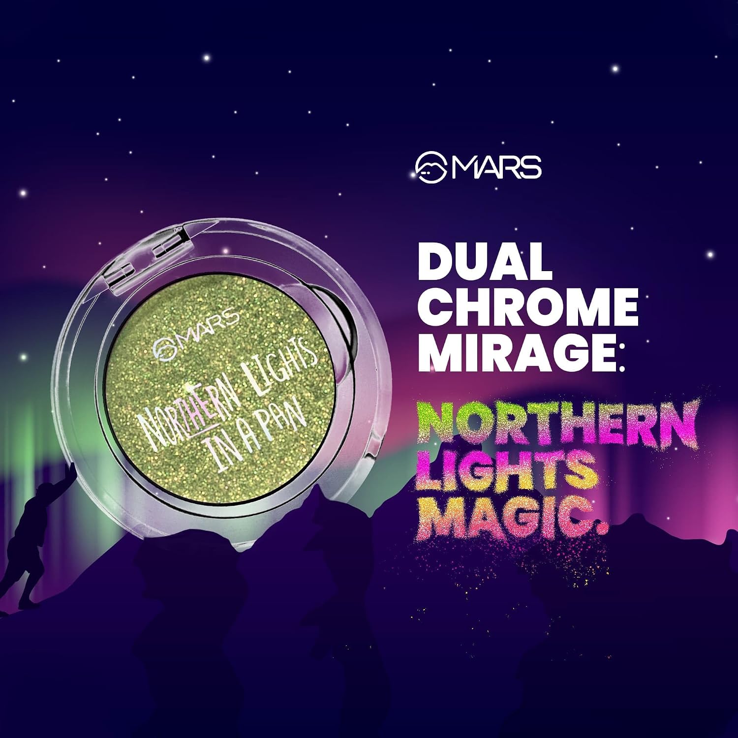 MARS Northern Lights In A Pan Eyeshadow With Dual-Tone Shimmer Shades | Single Swipe Pigmentation | Easy to Blend (0.5gm) (03-FINLAND FLASH) - View 2 of 4