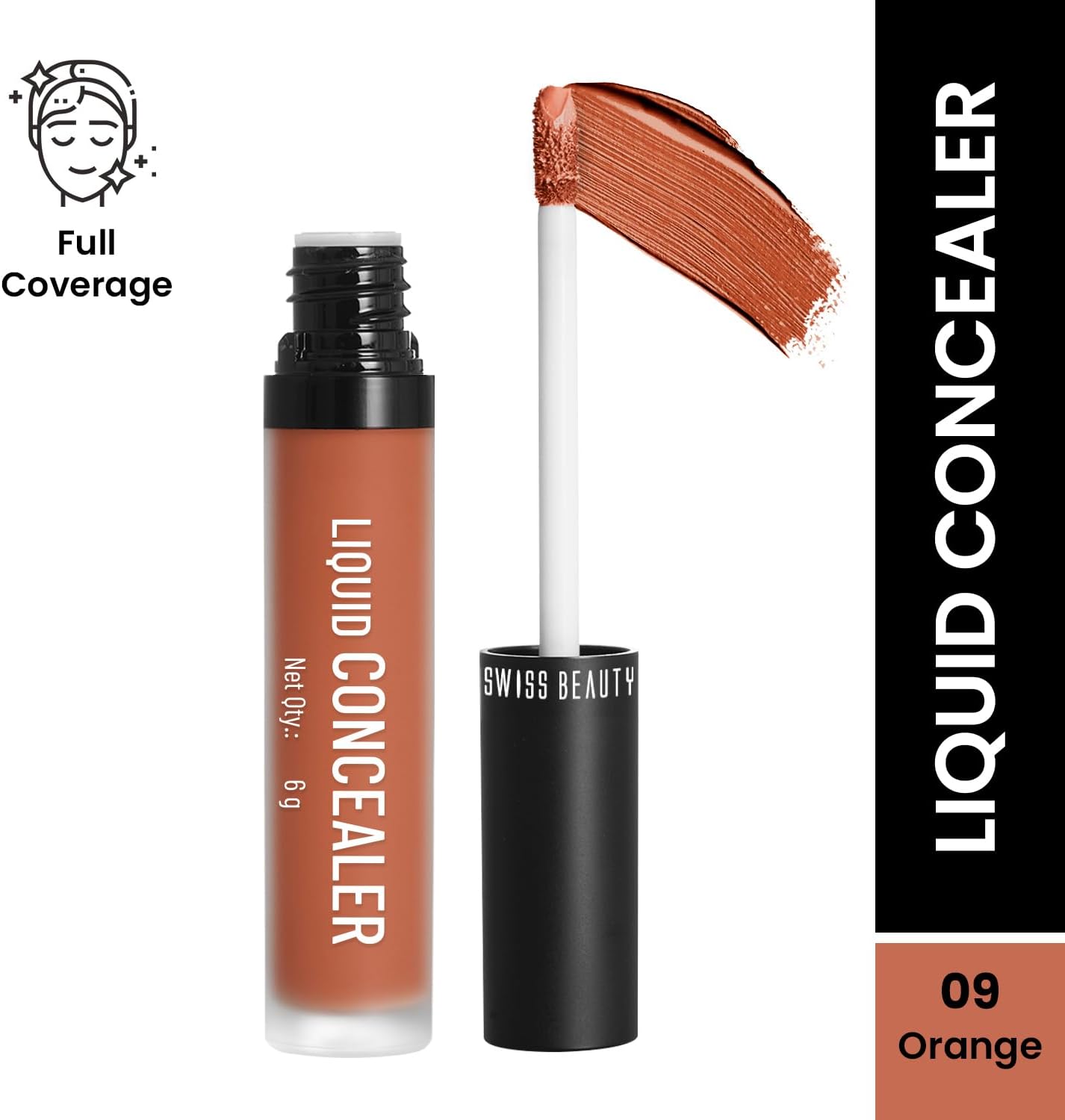 Swiss Beauty Liquid Concealer, Full Coverage Lightweight Concealer, Matte Finish, Crease-Proof & Blendable, Waterproof Long Lasting Face Makeup for Dark Circles & Blemishes, Shade Orange, 6g - View 4 of 4