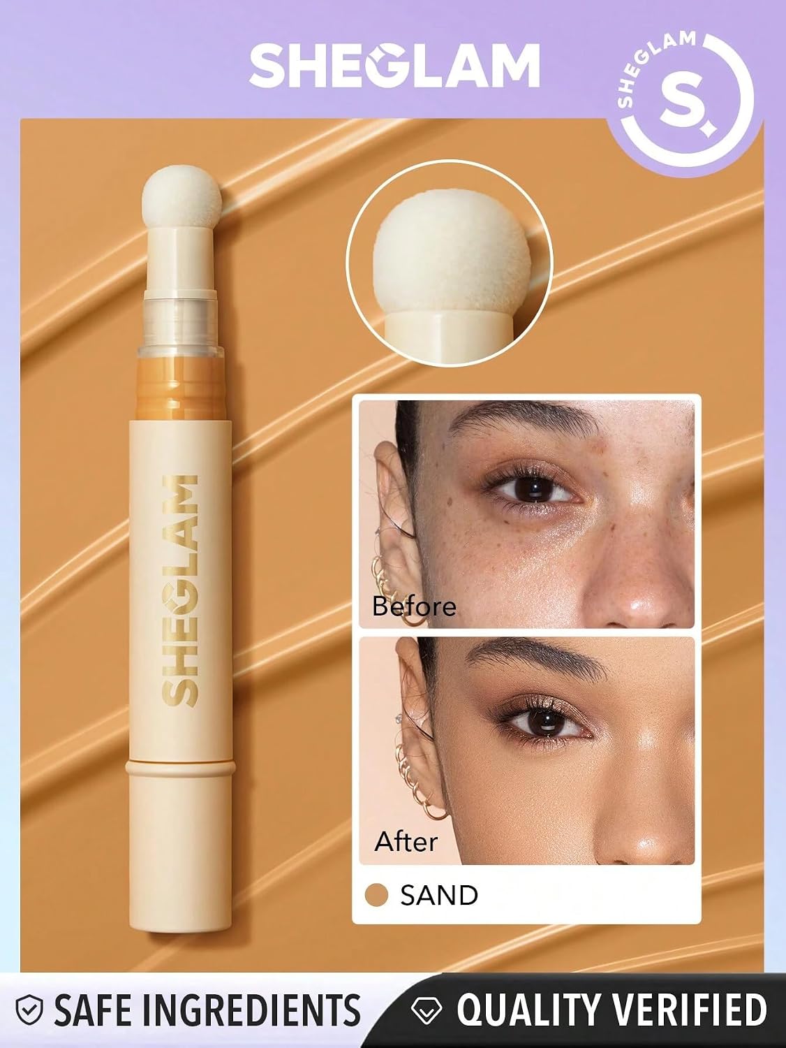 SHEGLAM Complexion Boost Concealer - With Sponge-head Applicator - High-coverage Formula (Sand) - View 6 of 6