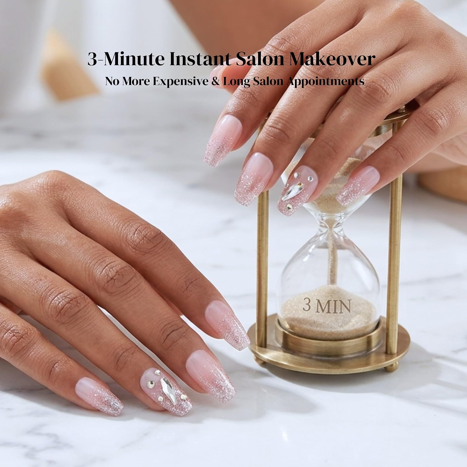 Luxury Diamond Press on Nails for Women, 24Pcs Holographic Glitter Ombre Artificial Nails Set for Girls, Long Almond False Nails Set with Glue Stickers for Bridal, Wedding, Diwalli - View 2 of 5