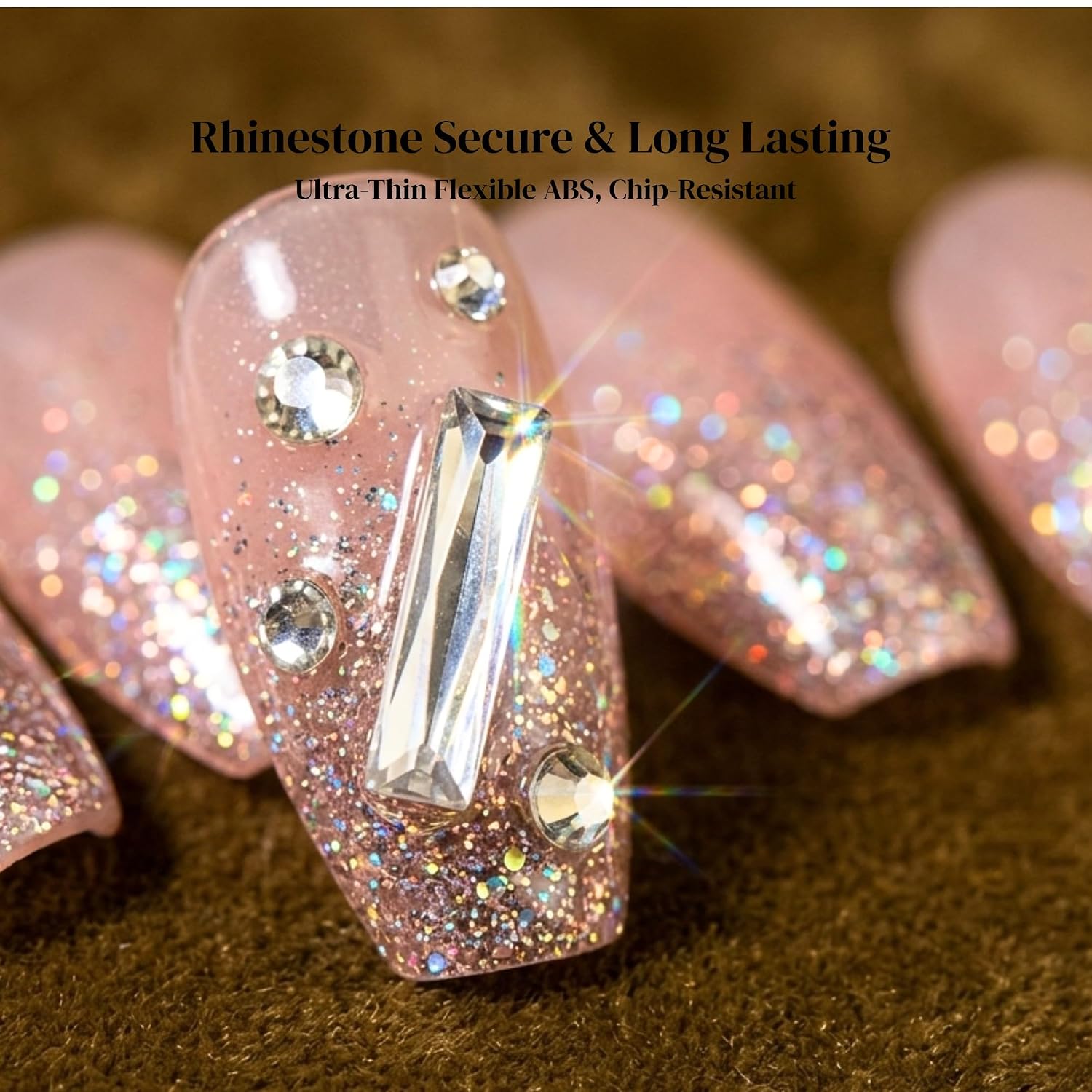 Luxury Diamond Press on Nails for Women, 24Pcs Holographic Glitter Ombre Artificial Nails Set for Girls, Long Almond False Nails Set with Glue Stickers for Bridal, Wedding, Diwalli - View 3 of 5