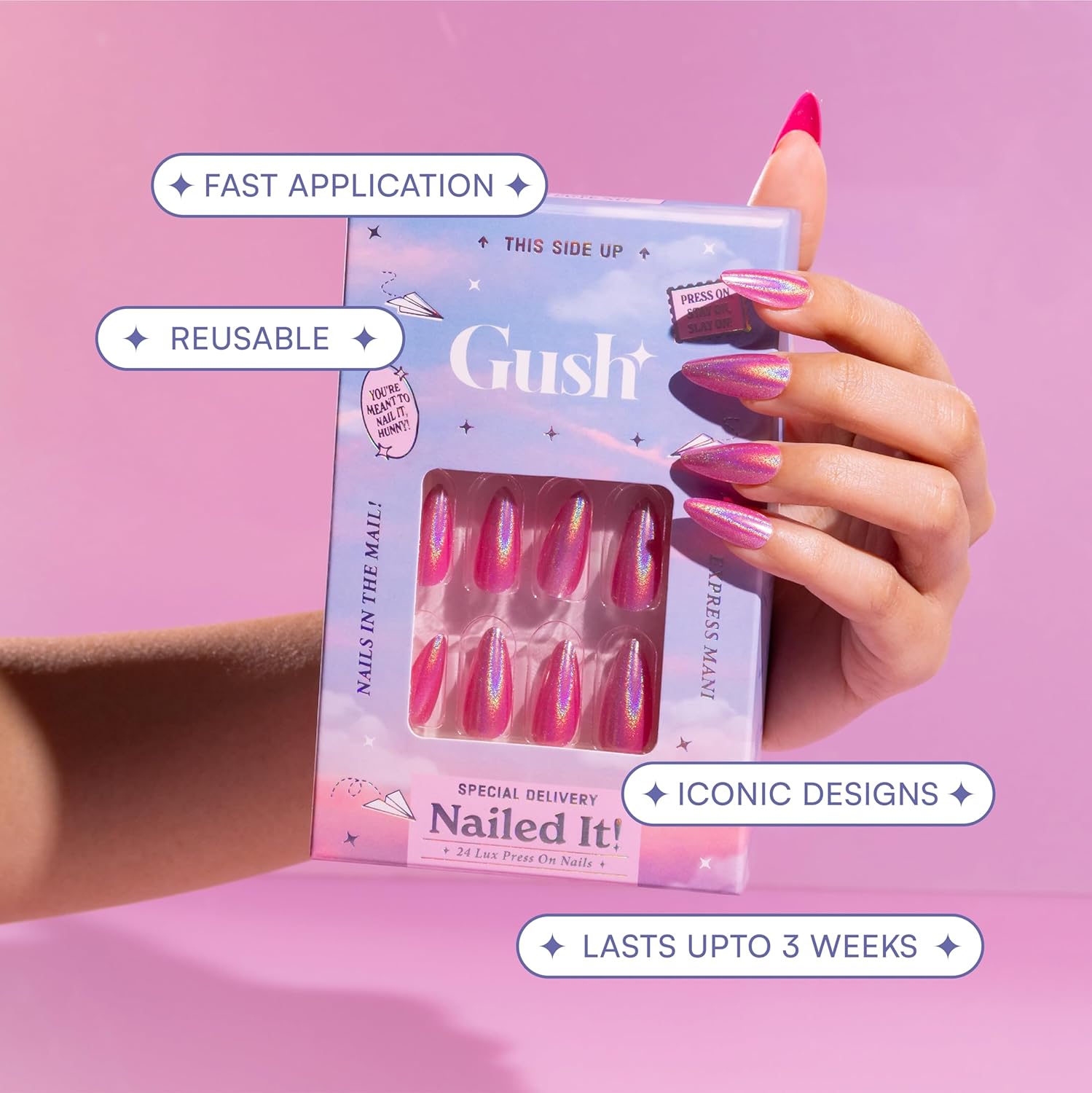 Gush Beauty Press On Nails, Reusable Siren - Super Short Square | 24 Pack (Ballerina Baby - Medium Square) - View 5 of 6