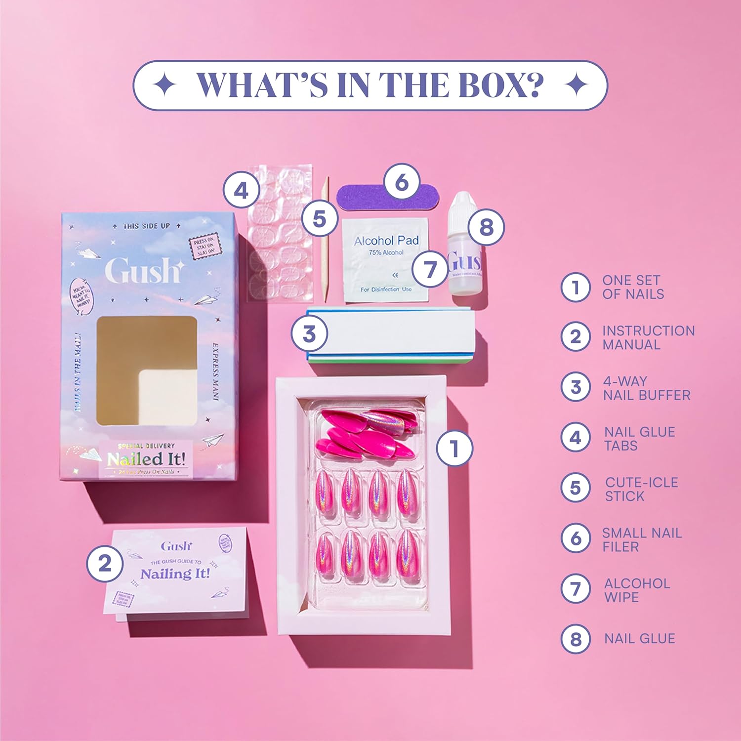 Gush Beauty Press On Nails, Reusable Siren - Super Short Square | 24 Pack (Ballerina Baby - Medium Square) - View 6 of 6
