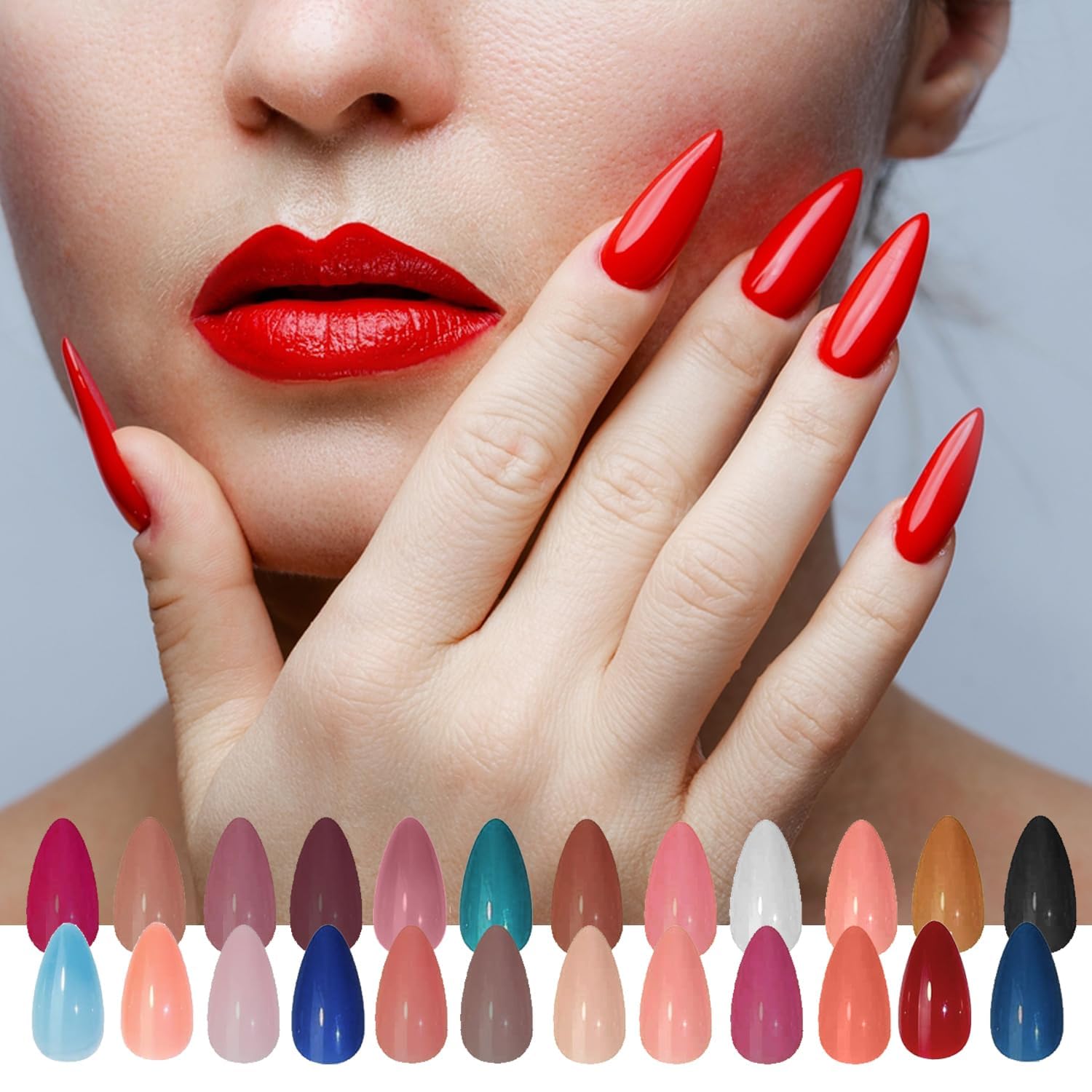 Artificial Nail Set for Women | 576 Pieces Fake Nail Almond Shape Nail Extension Kit | 24 Color Press On Nails with Sticker Sheet & Nail Filer for Girls - View 3 of 4