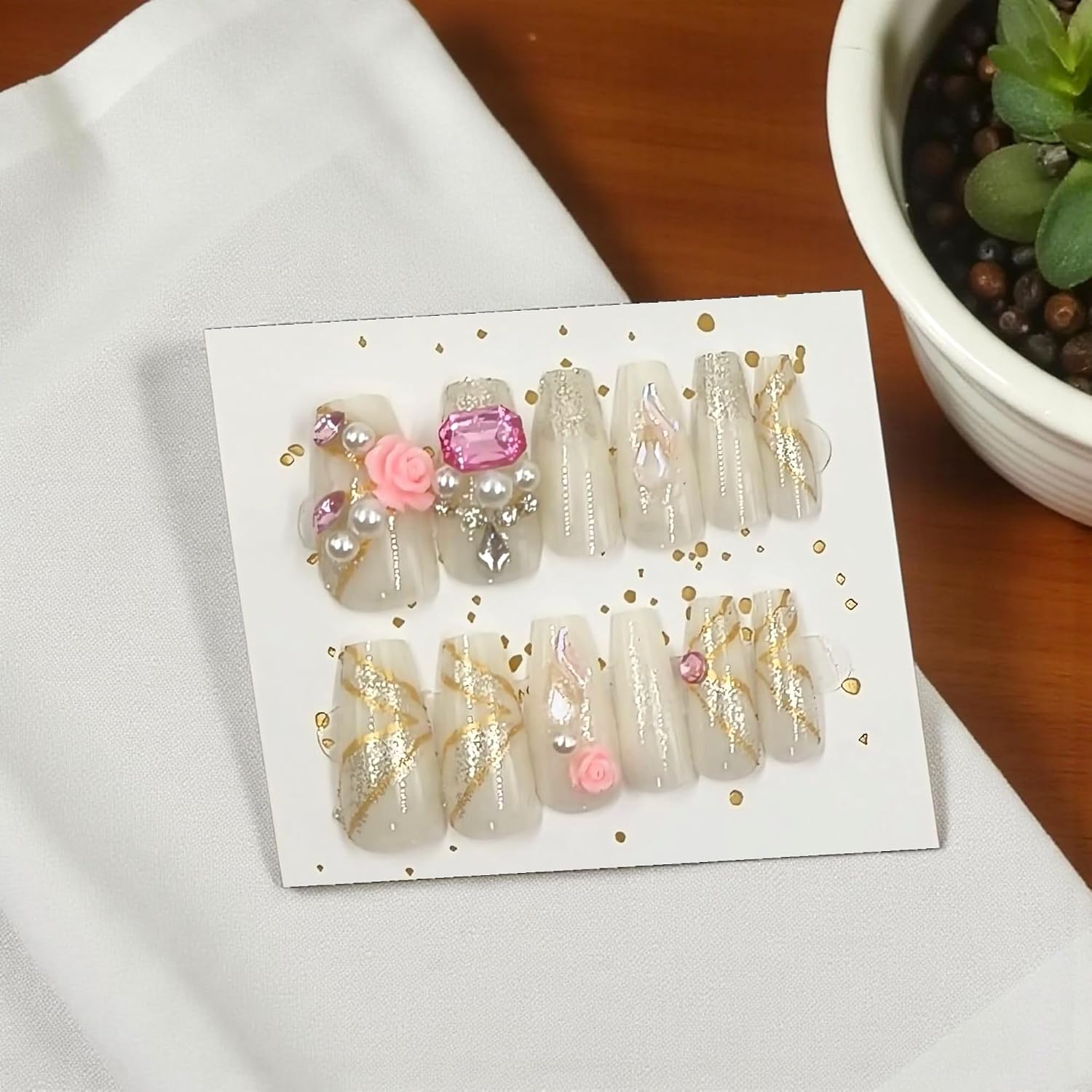 MINDORA Press On Artificial Nails | Artificial Nails for Women & Girls | Reusable False Nails with Glue | Long Lasting, Natural Gloss| Matt Finish | Nail Extension Set for Party & Everday Wear (Design - 1 White - Embellishments) - View 4 of 4