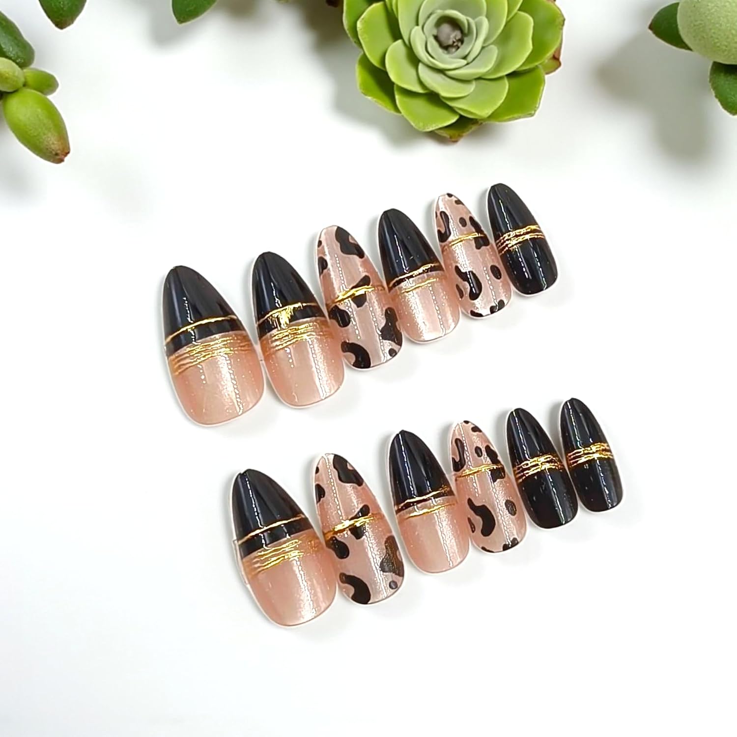 MINDORA Press On Artificial Nails | Artificial Nails for Women & Girls | Reusable False Nails with Glue | Long Lasting, Natural Gloss| Matt Finish | Nail Extension Set for Party & Everday Wear (Design - 2 Black-Brown) - View 4 of 4