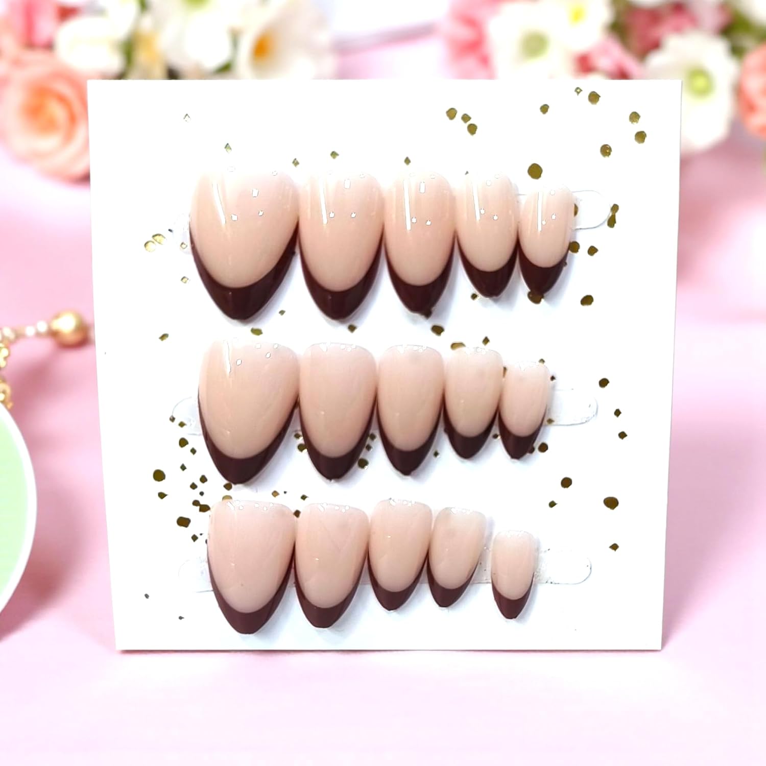 MINDORA Press On Artificial Nails | Artificial Nails for Women & Girls | Reusable False Nails with Glue | Long Lasting, Natural Gloss| Matt Finish | Nail Extension Set for Party & Everday Wear (Design - 6 Brown - Skin Brown) - View 3 of 4