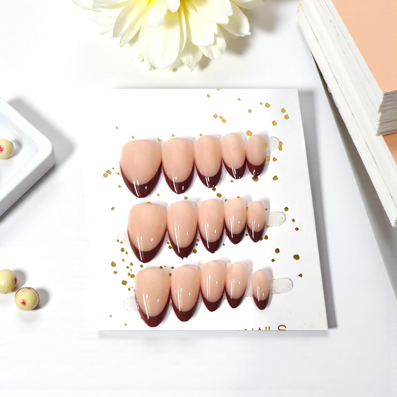 MINDORA Press On Artificial Nails | Artificial Nails for Women & Girls | Reusable False Nails with Glue | Long Lasting, Natural Gloss| Matt Finish | Nail Extension Set for Party & Everday Wear (Design - 6 Brown - Skin Brown) - View 4 of 4